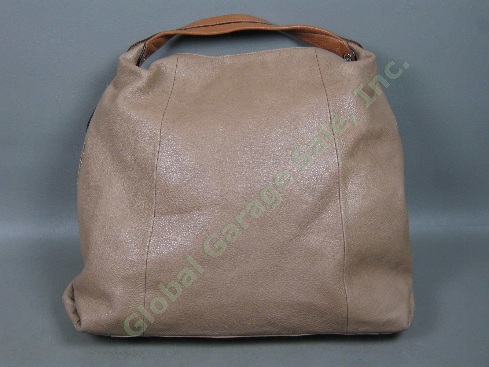 Furla Elisabeth Pebbled Brown Beige Taupe Genuine Leather Hobo Tote Shoulder Bag 1