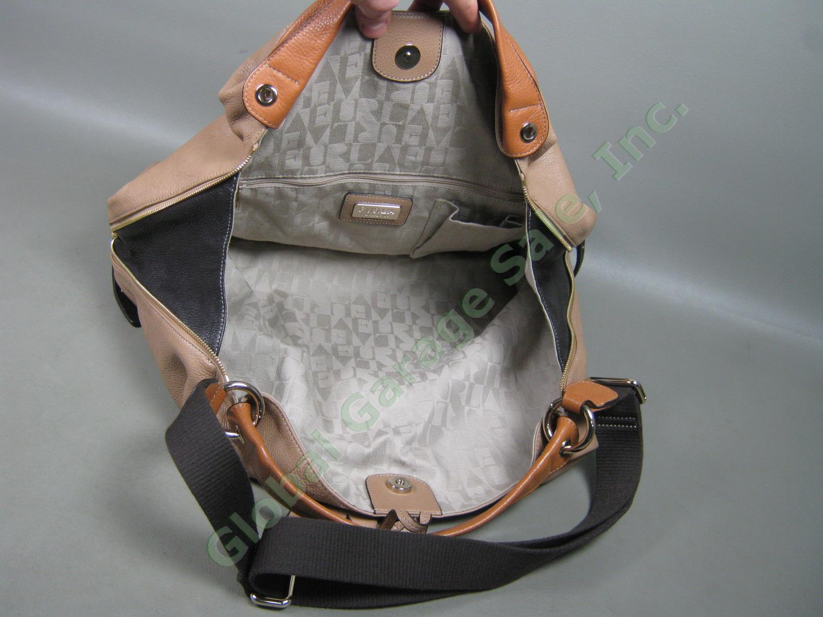 Furla Elisabeth Pebbled Brown Beige Taupe Genuine Leather Hobo Tote Shoulder Bag 3