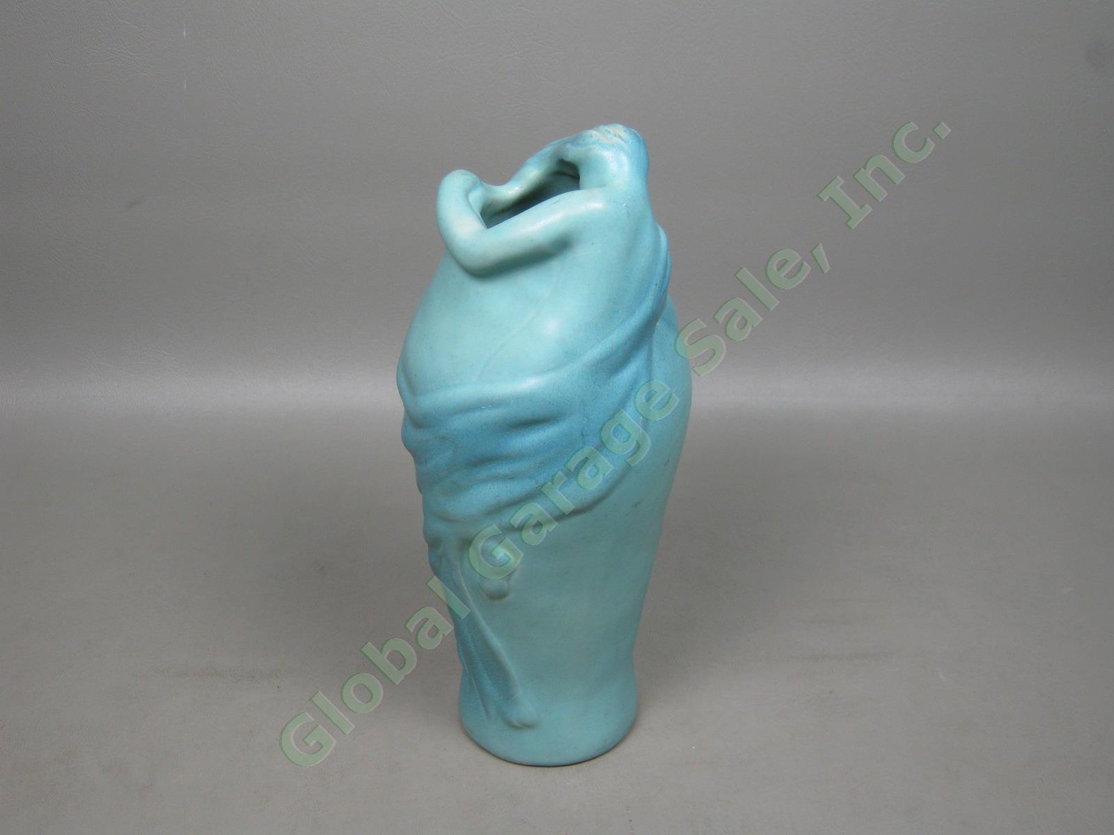 Signed Van Briggle Colorado Springs Lorelei Blue/Green Art Nouveau Pottery Vase 2