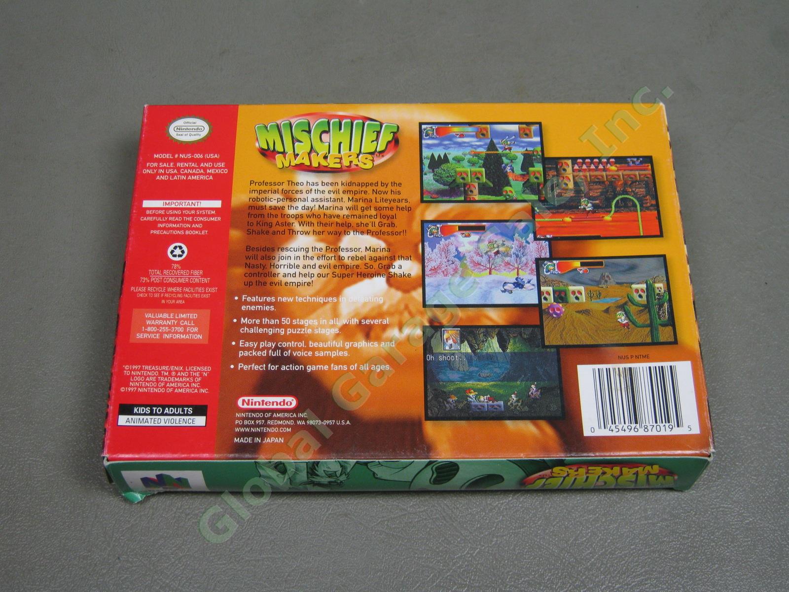 Complete Nintendo 64 N64 Game Mischief Makers Cartridge Box Manual Bundle Lot NR 1