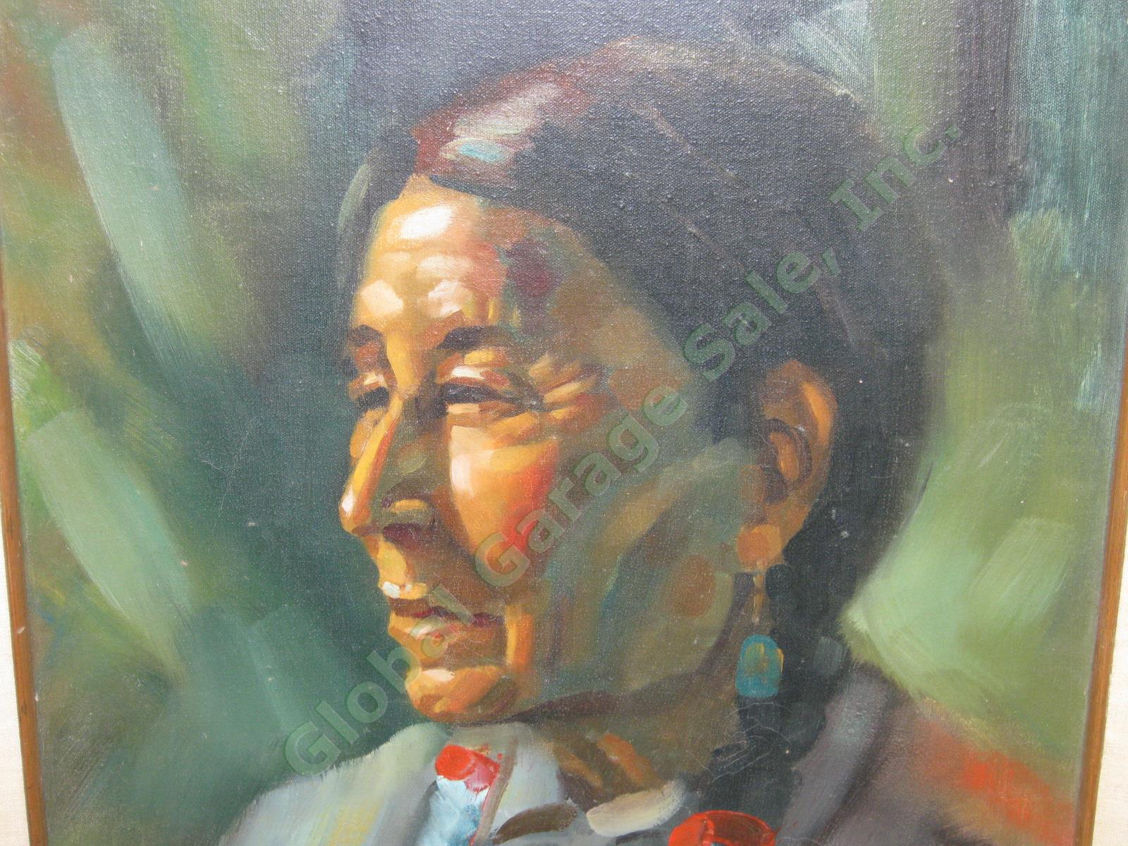 Vtg Original Signed Ernesto Zepeda Oil Painting On Canvas Of A Native American 1