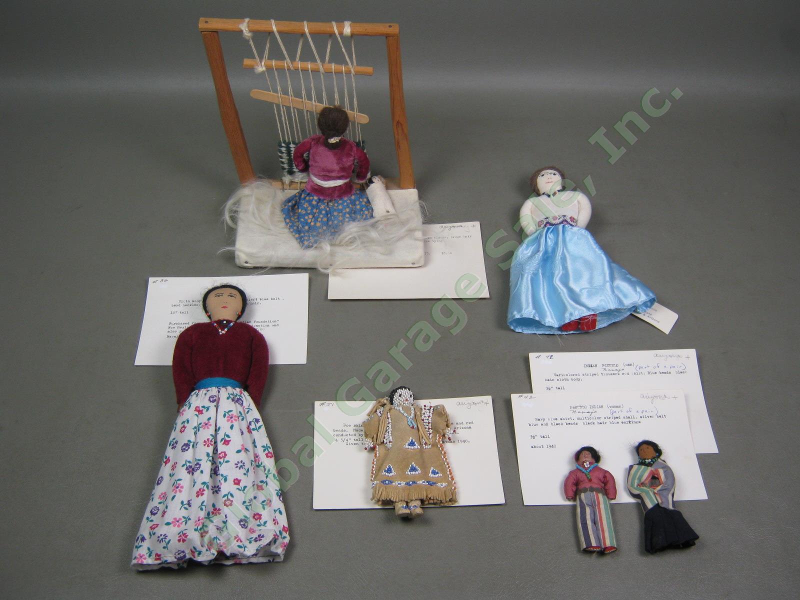 6 Vtg Antique 1940s Navajo Native American Indian Cloth Doll Lot Weaving Beaded