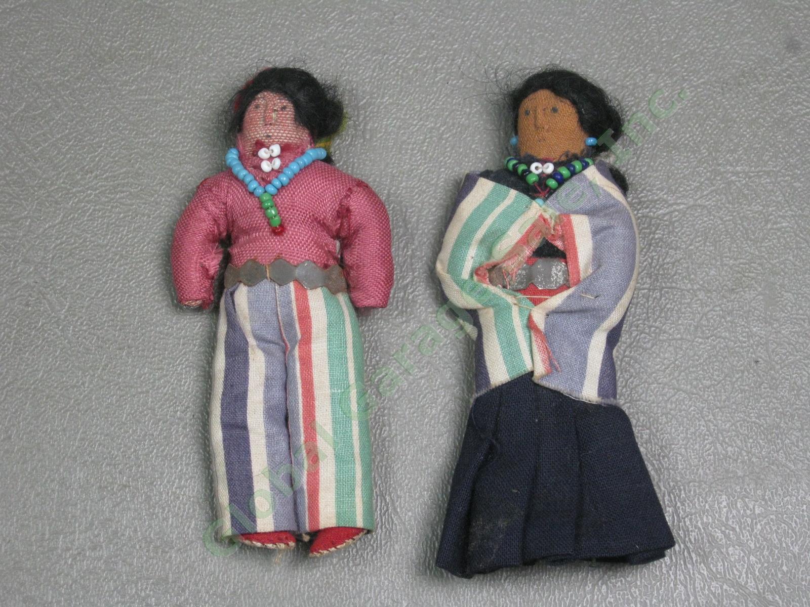 6 Vtg Antique 1940s Navajo Native American Indian Cloth Doll Lot Weaving Beaded 1