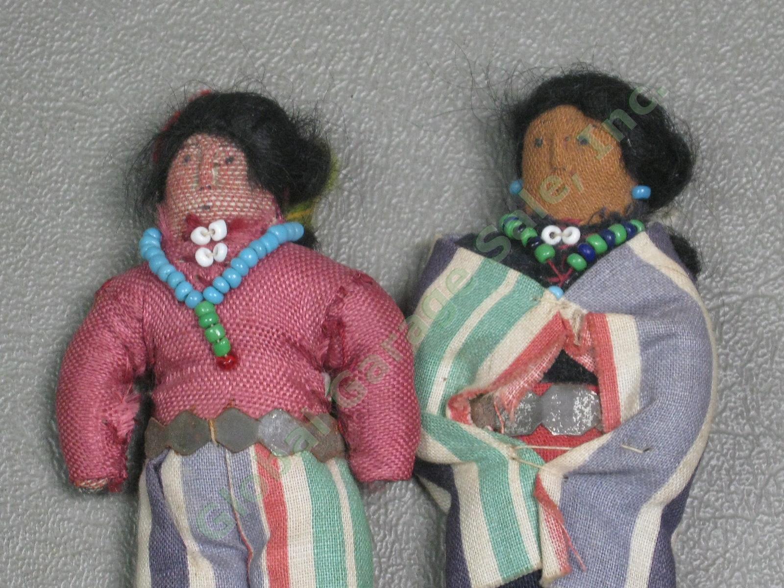 6 Vtg Antique 1940s Navajo Native American Indian Cloth Doll Lot Weaving Beaded 2