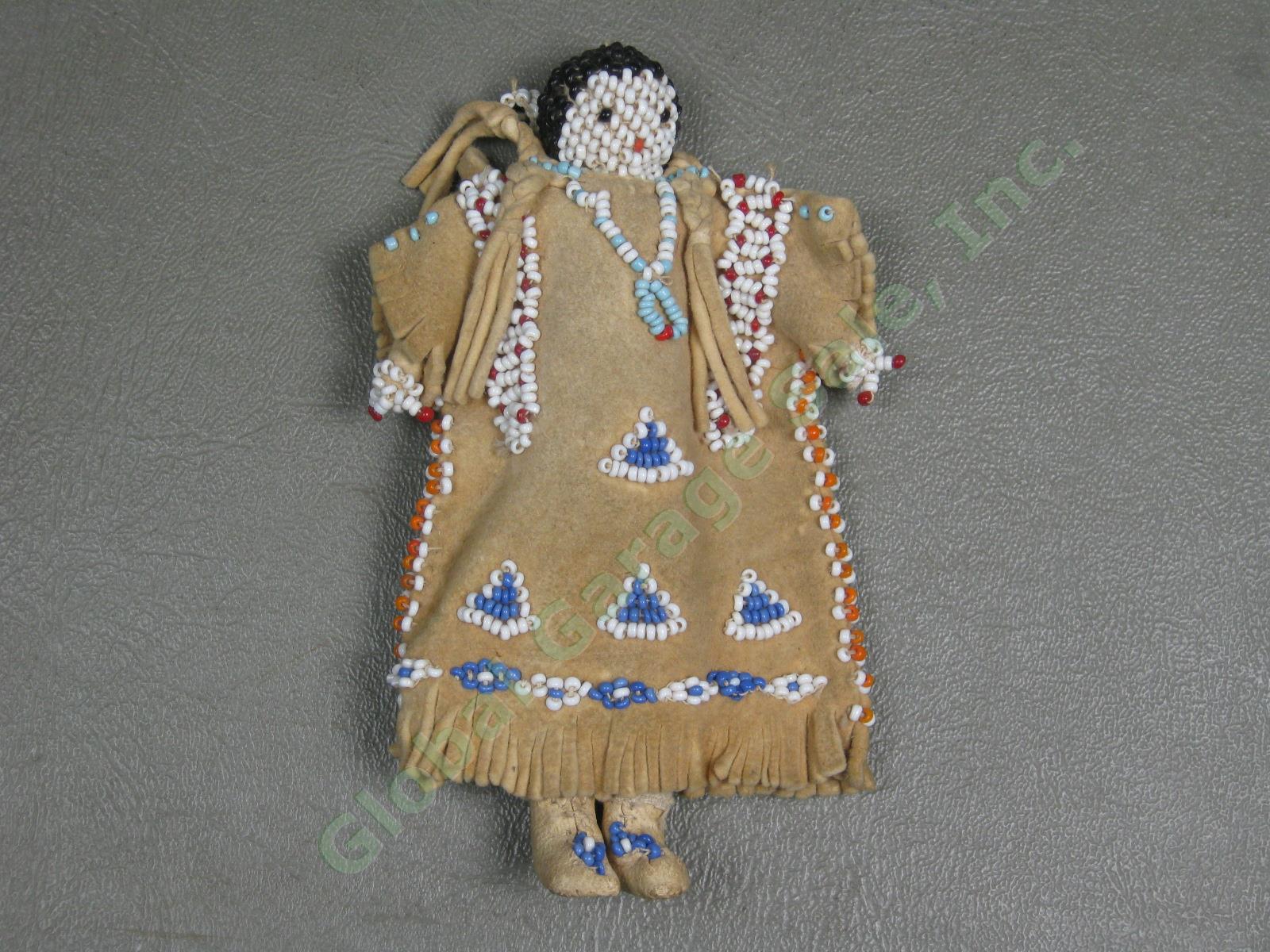 6 Vtg Antique 1940s Navajo Native American Indian Cloth Doll Lot Weaving Beaded 5