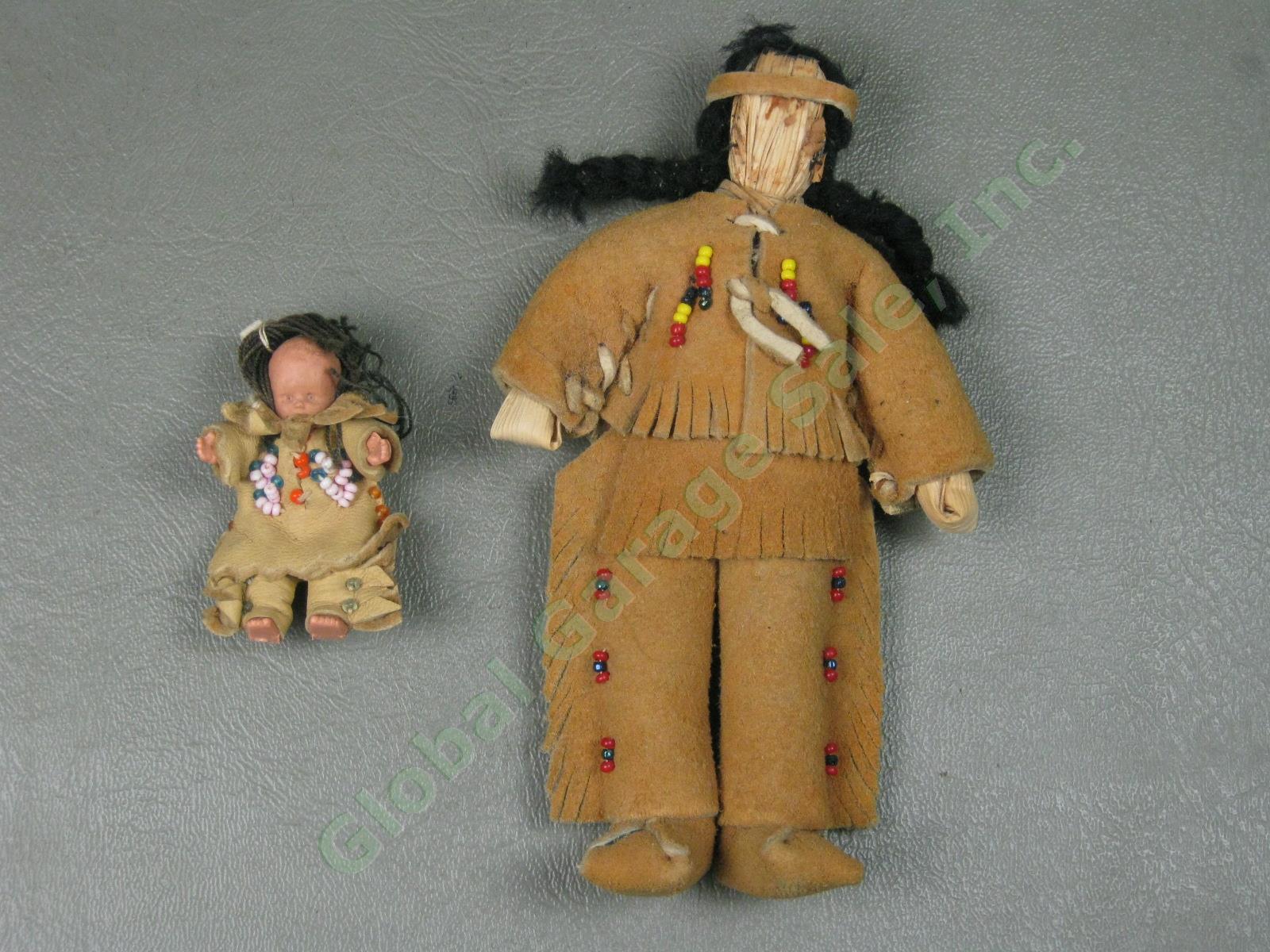 HUGE Vtg Antique 1930s-80s Native American Doll Lot Hopi Kachina Leather Beaded 22