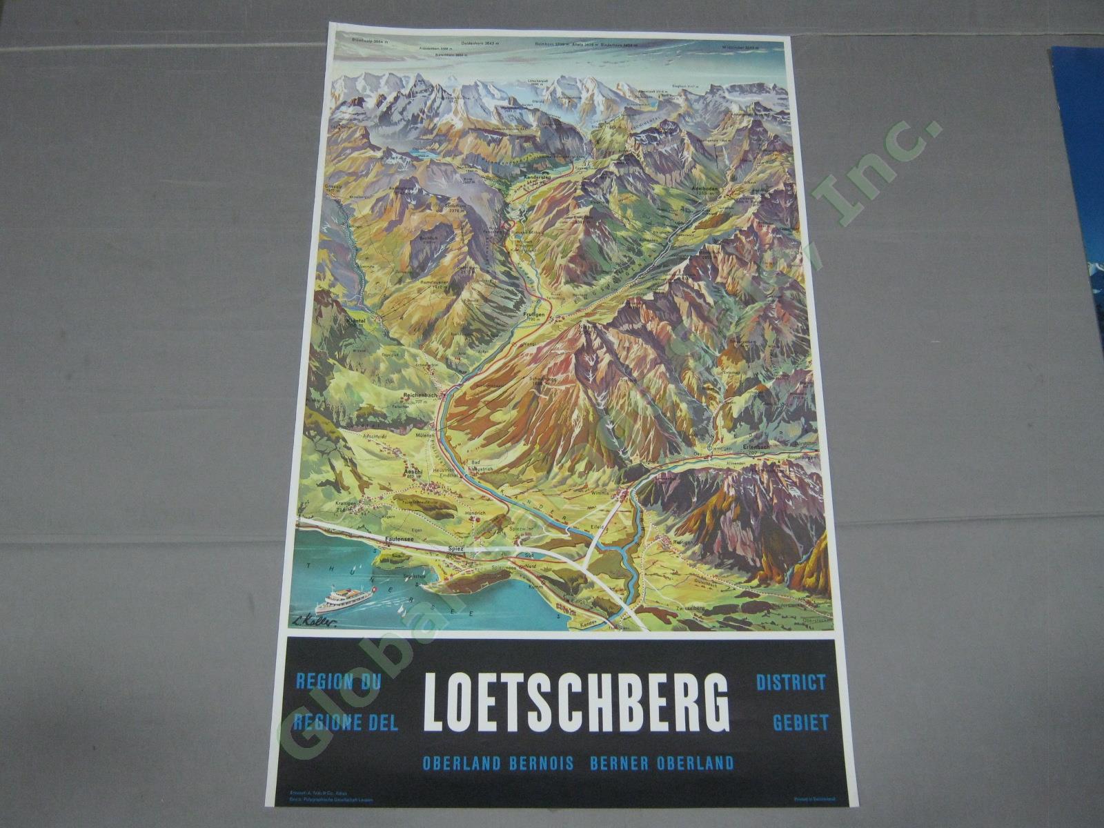 Vtg 1960 Swiss Alps Poster Loetschberg Railway Tunnel Railroad Louis Koller NR!
