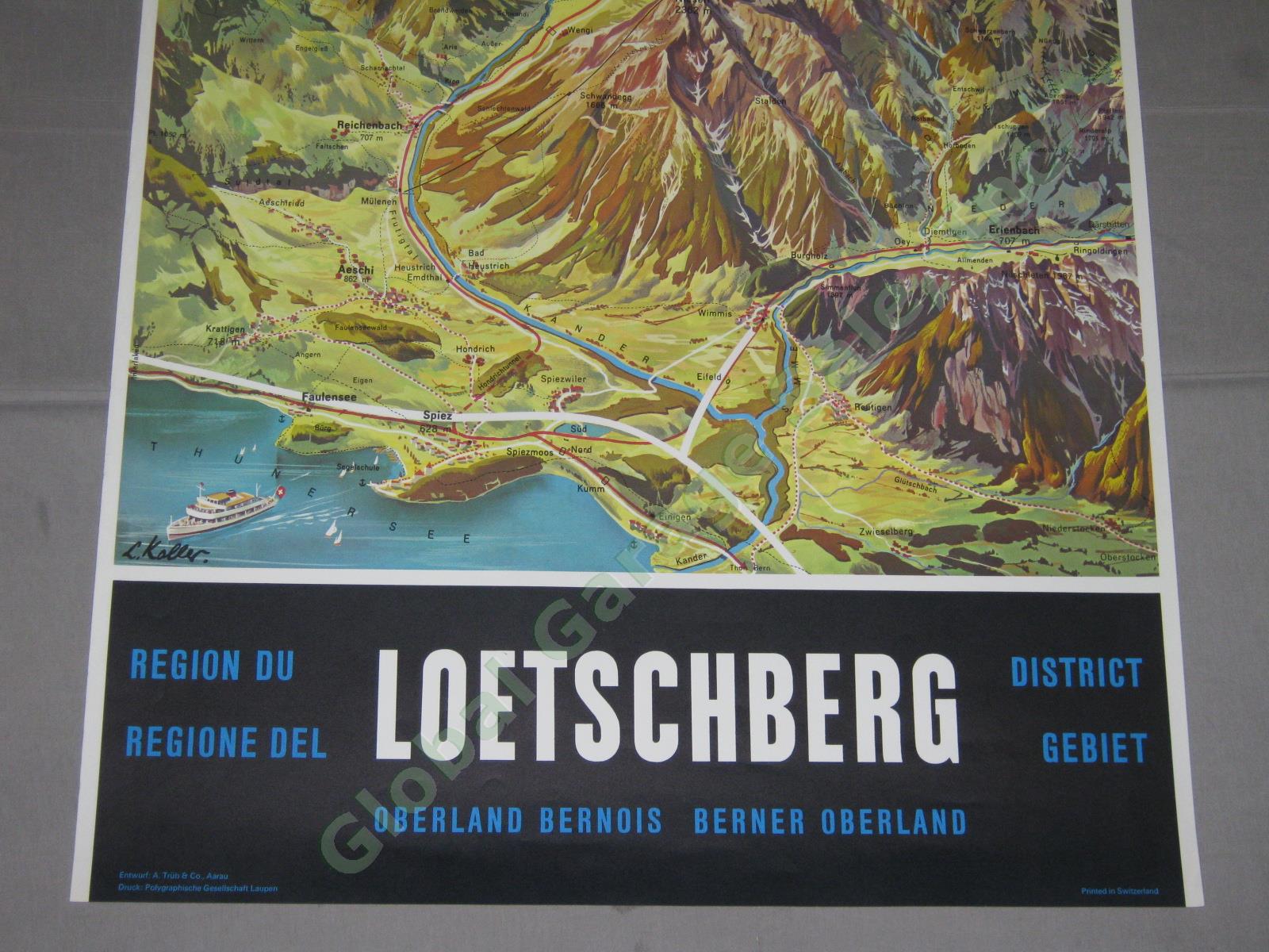 Vtg 1960 Swiss Alps Poster Loetschberg Railway Tunnel Railroad Louis Koller NR! 2