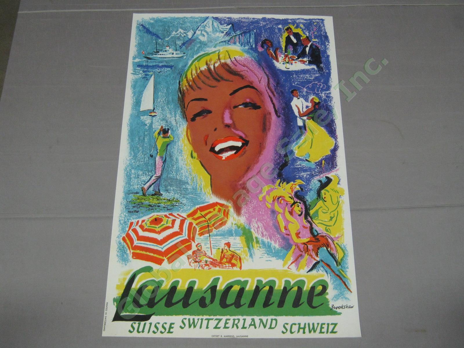 Vtg 1950s Lausanne Switzerland Swiss Travel Poster Percy Drake Brookshaw NO RES!
