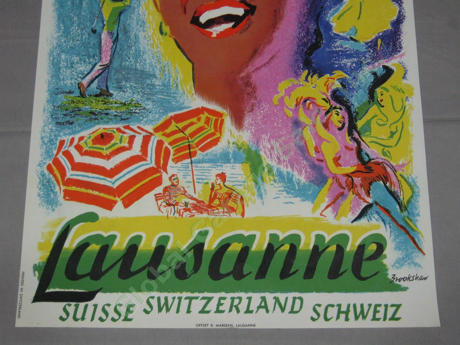 Vtg 1950s Lausanne Switzerland Swiss Travel Poster Percy Drake Brookshaw NO RES! 2
