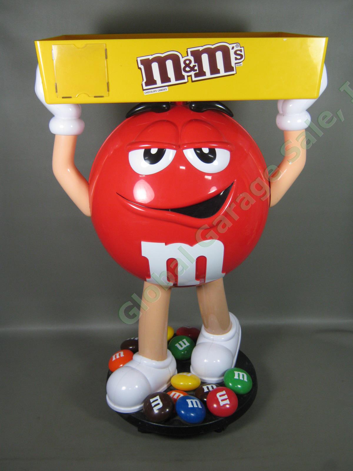 2012 Mars Red M&M Candy Rolling 3-Ft+ Retail Store Display + Yellow Tray &Wheels