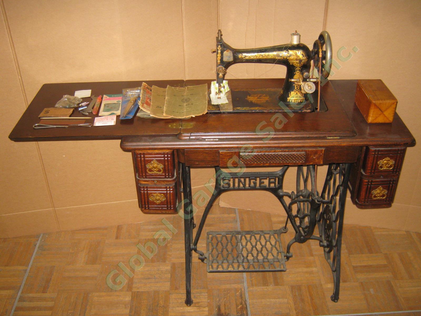 Vtg Antique 1903 Singer 27-4 Treadle Sewing Machine Cabinet K1106472 Puzzle Box