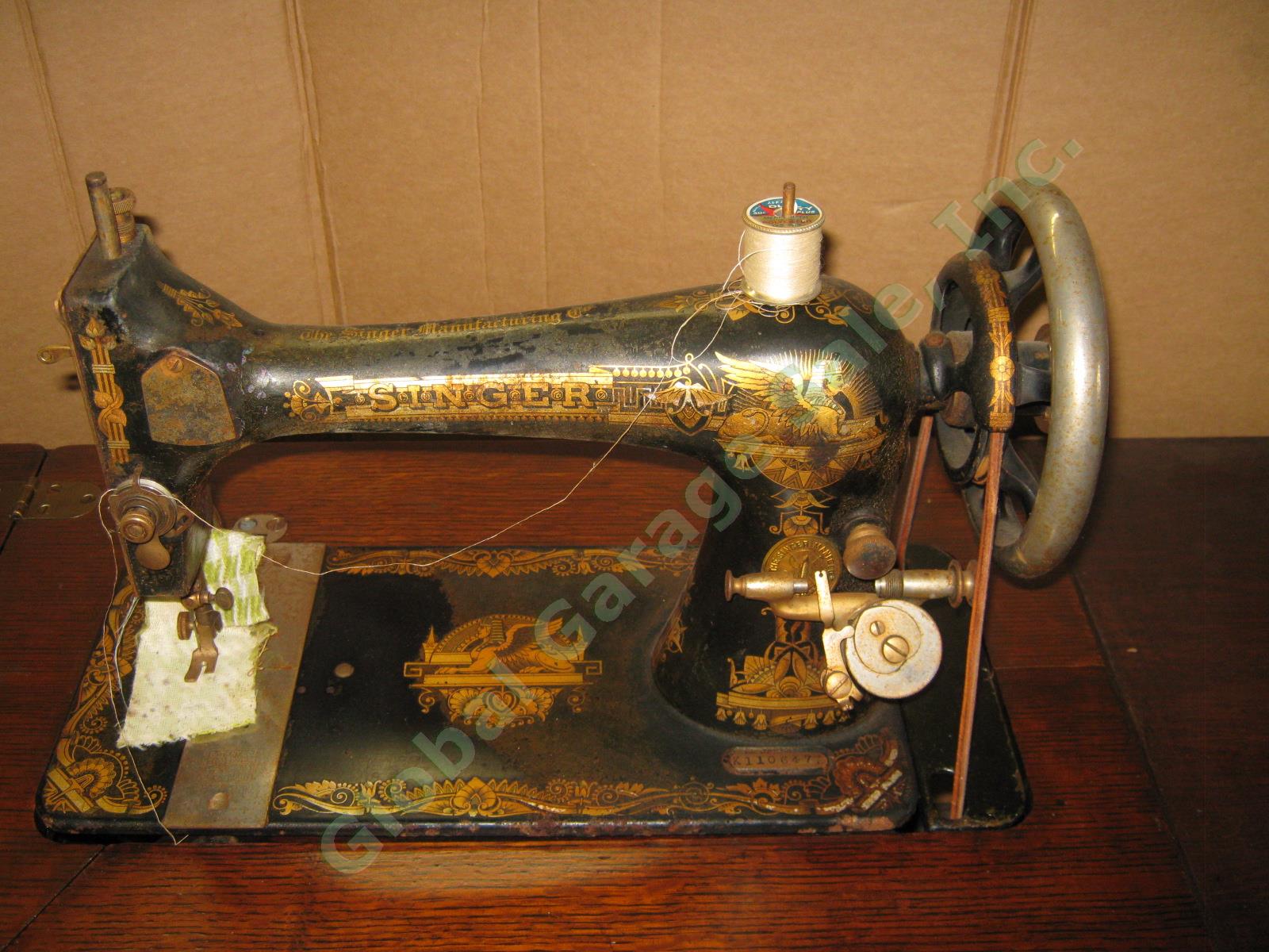 Vtg Antique 1903 Singer 27-4 Treadle Sewing Machine Cabinet K1106472 Puzzle Box 3