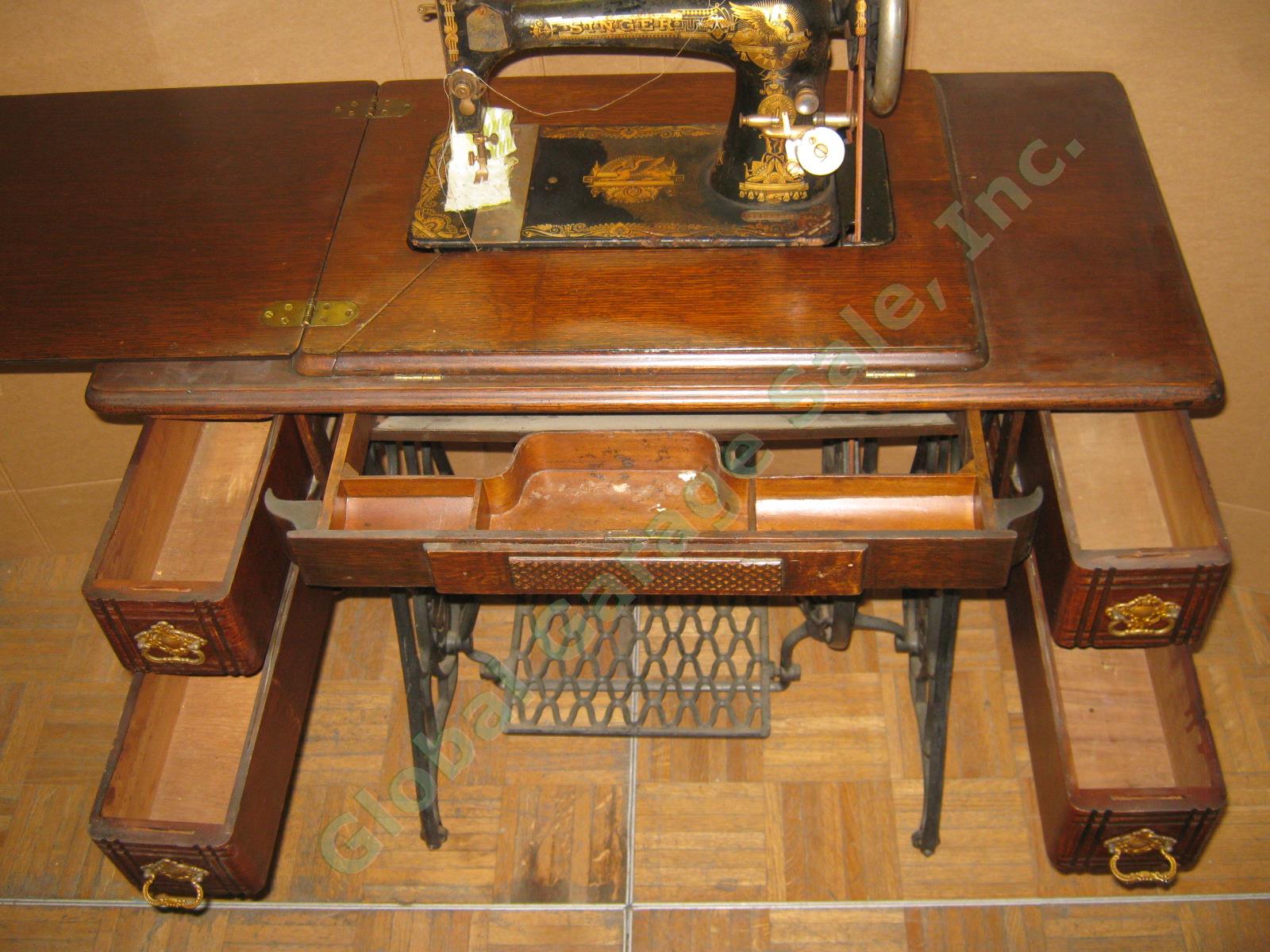 Vtg Antique 1903 Singer 27-4 Treadle Sewing Machine Cabinet K1106472 Puzzle Box 7