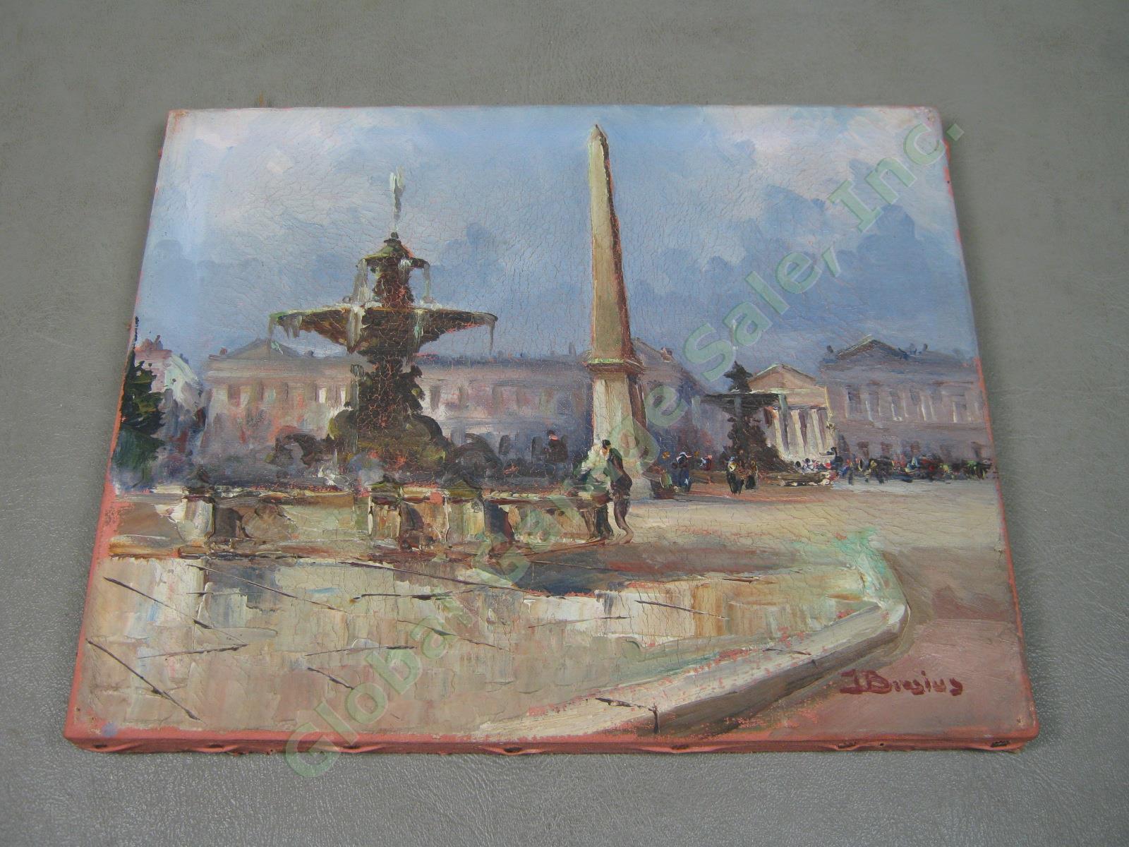 Vtg Original Signed Oil Painting Canvas J Julien Julian Brosius Fountain Obelisk 2