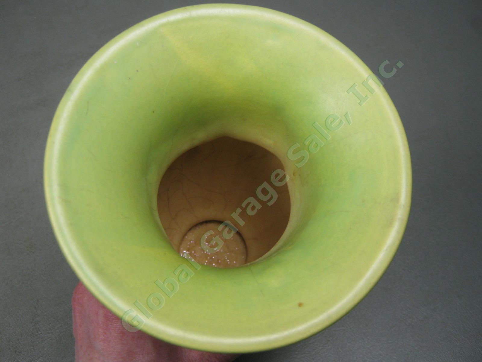 Vtg Antique Roseville USA Art Pottery 2 Handled Green Apple Blossom Vase 385-8" 6