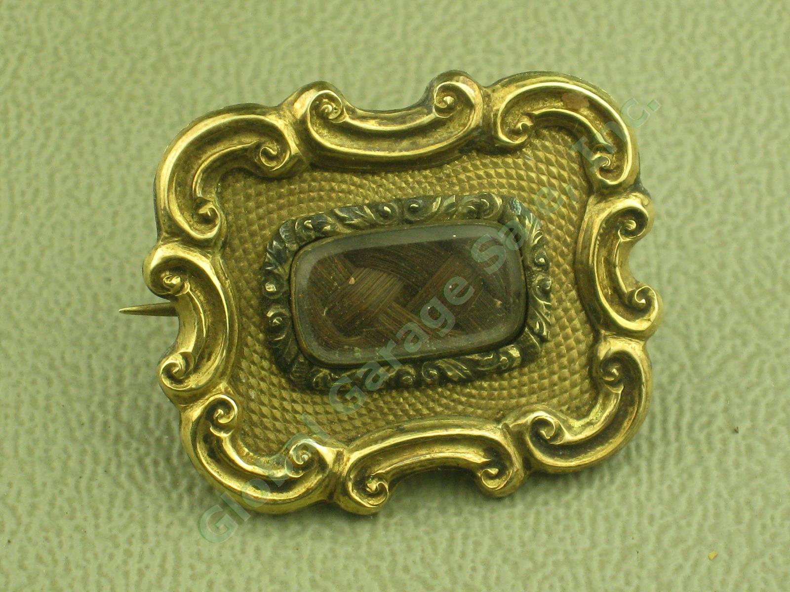 Vtg Antique Plaited Hair Mourning Brooch Pin 3 Inscriptions 1824/1831/1833 Gold
