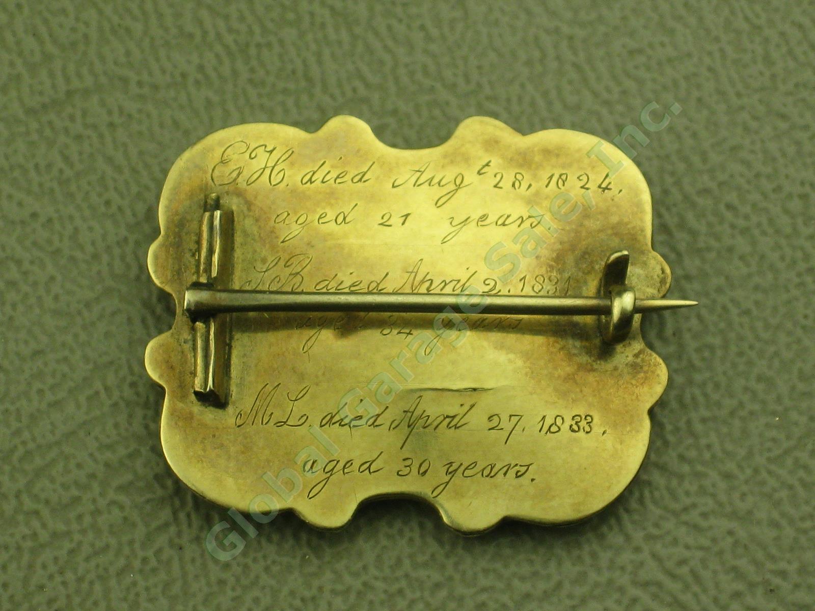 Vtg Antique Plaited Hair Mourning Brooch Pin 3 Inscriptions 1824/1831/1833 Gold 1