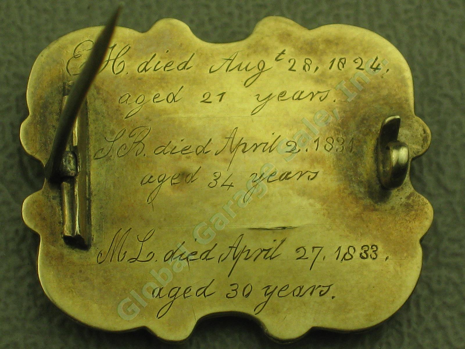 Vtg Antique Plaited Hair Mourning Brooch Pin 3 Inscriptions 1824/1831/1833 Gold 2