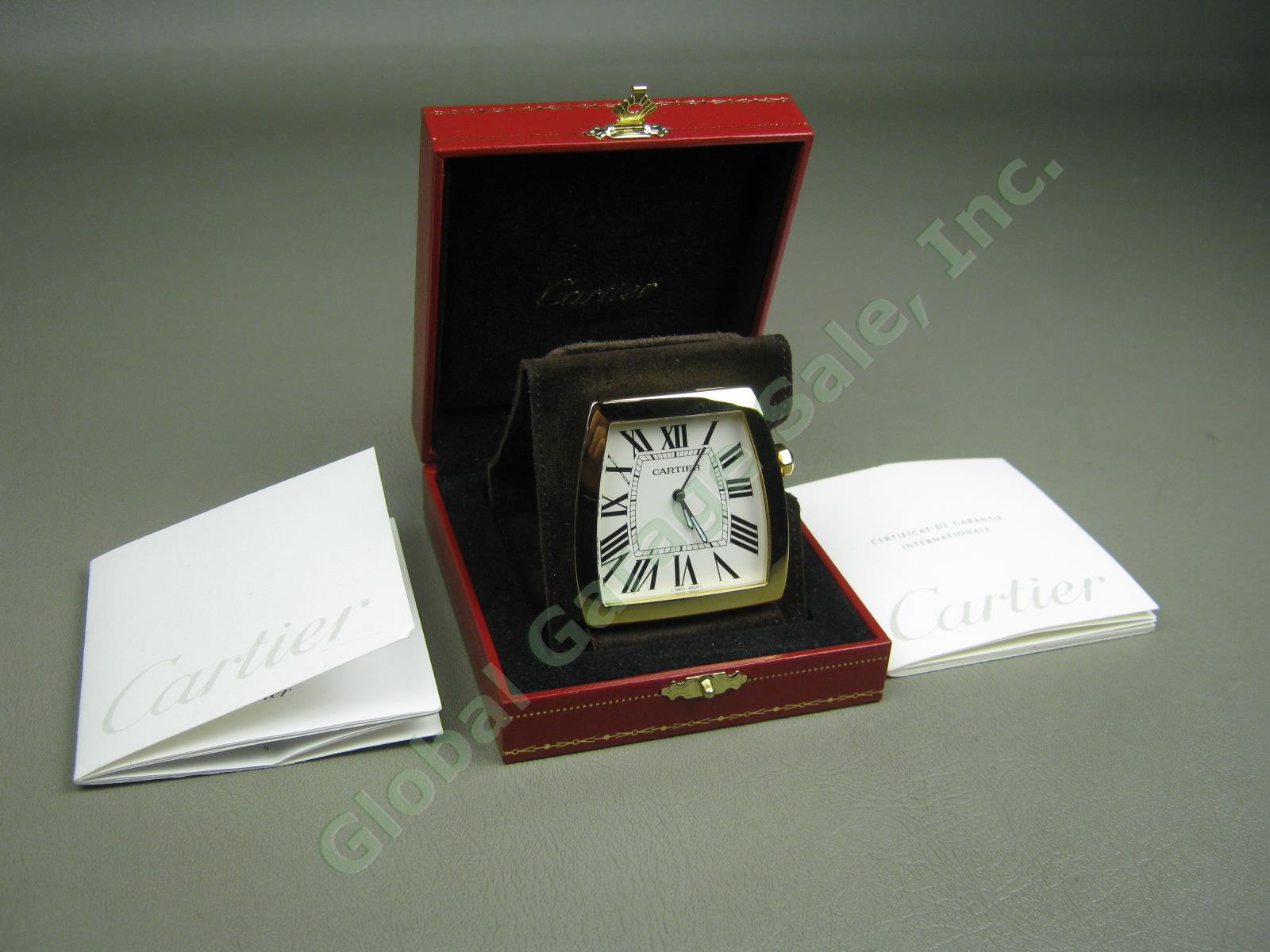 Cartier La Dona Gold Plated Travel Alarm Clock 2985 Brown Suede + Box/Paperwork