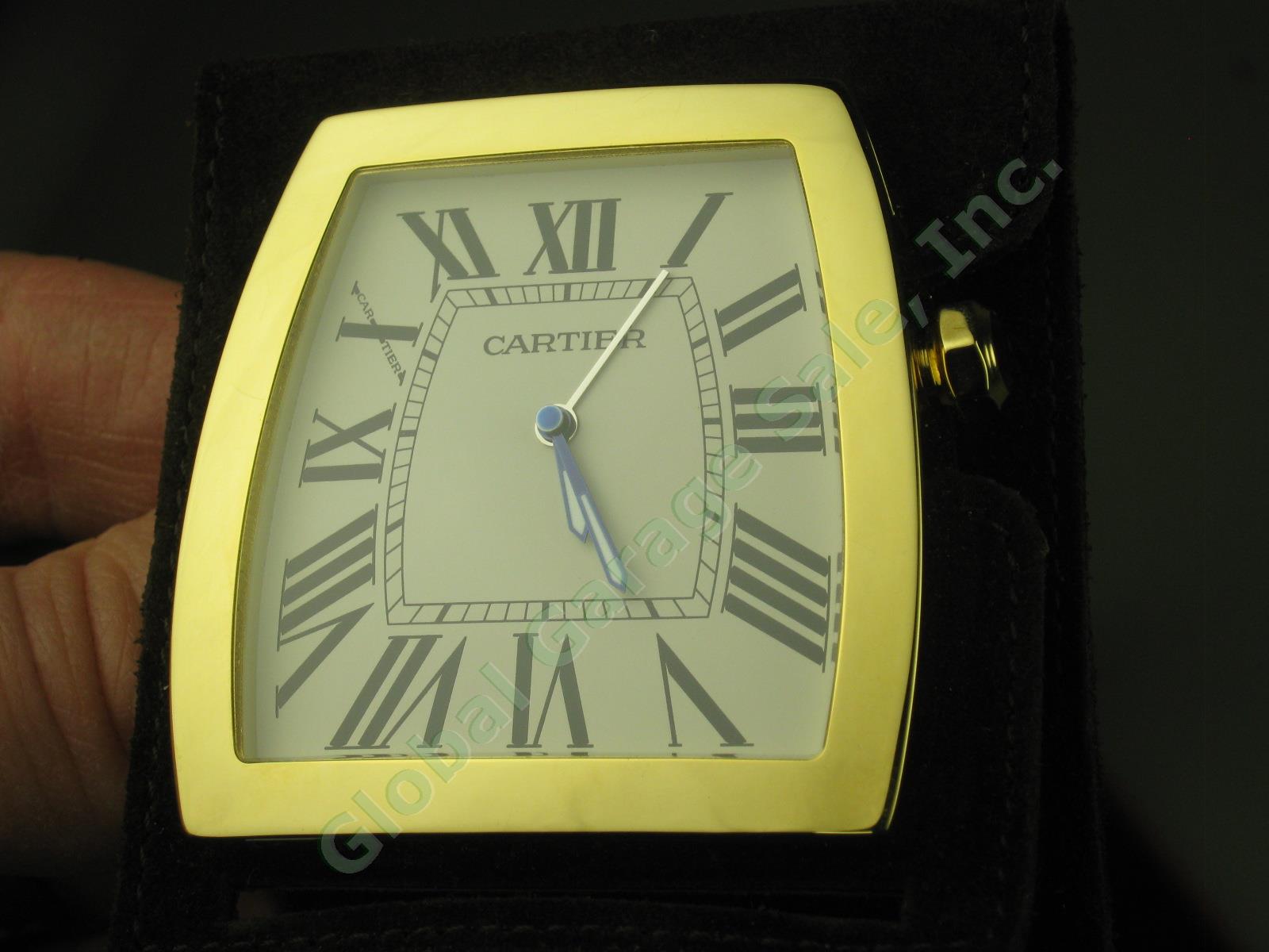Cartier La Dona Gold Plated Travel Alarm Clock 2985 Brown Suede + Box/Paperwork 1