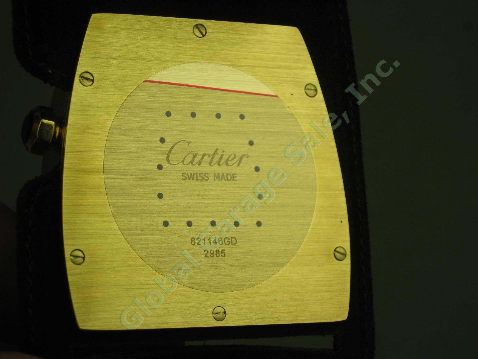Cartier La Dona Gold Plated Travel Alarm Clock 2985 Brown Suede + Box/Paperwork 4
