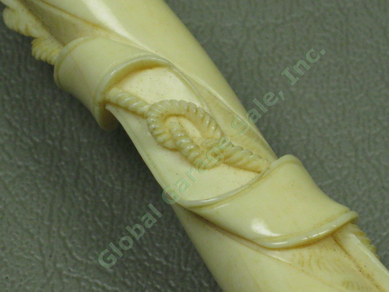 Vtg Antique Intricate Victorian Off White Lace Carve Bovine Bone Handled Parasol 2