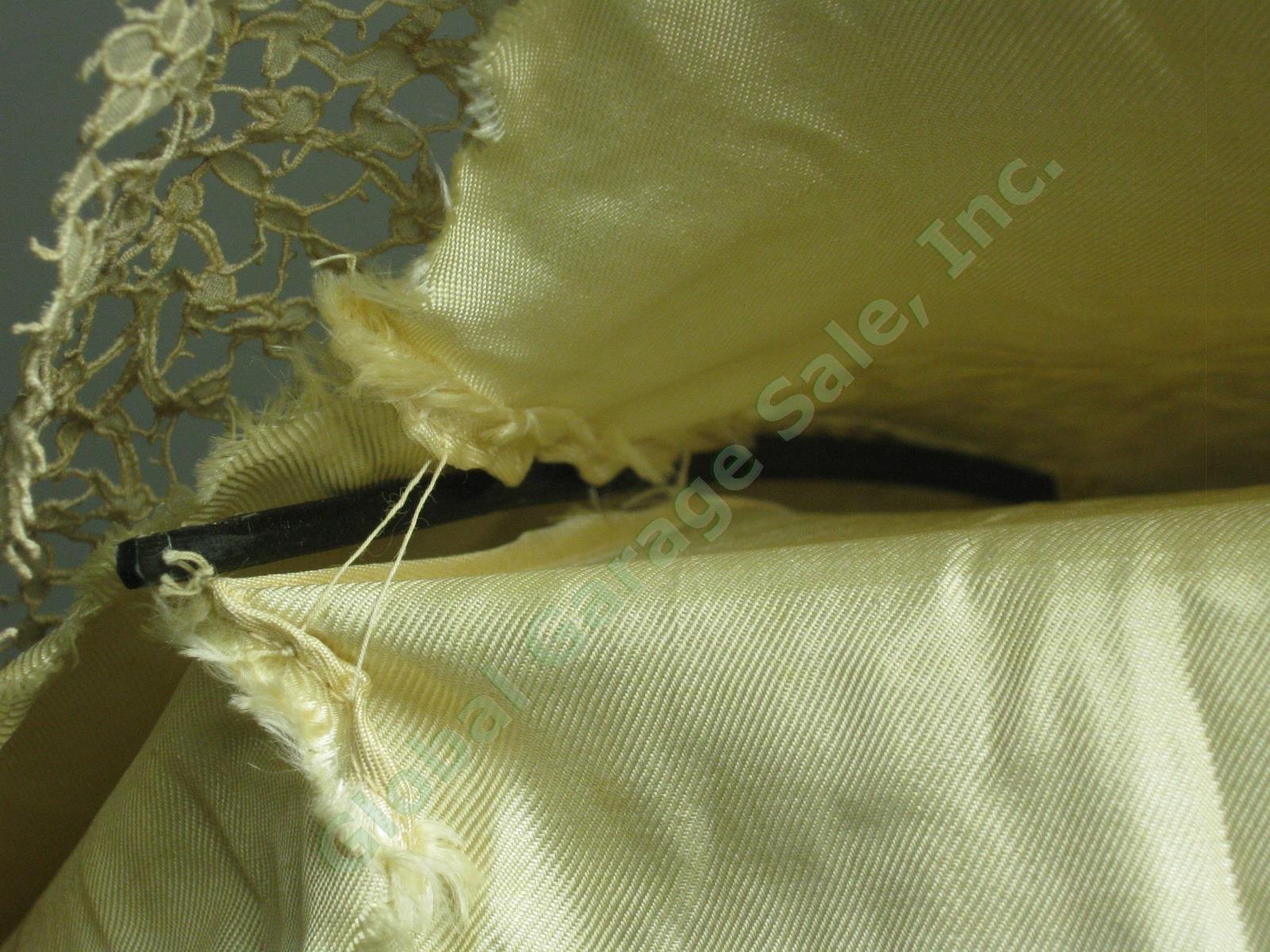Vtg Antique Intricate Victorian Off White Lace Carve Bovine Bone Handled Parasol 6