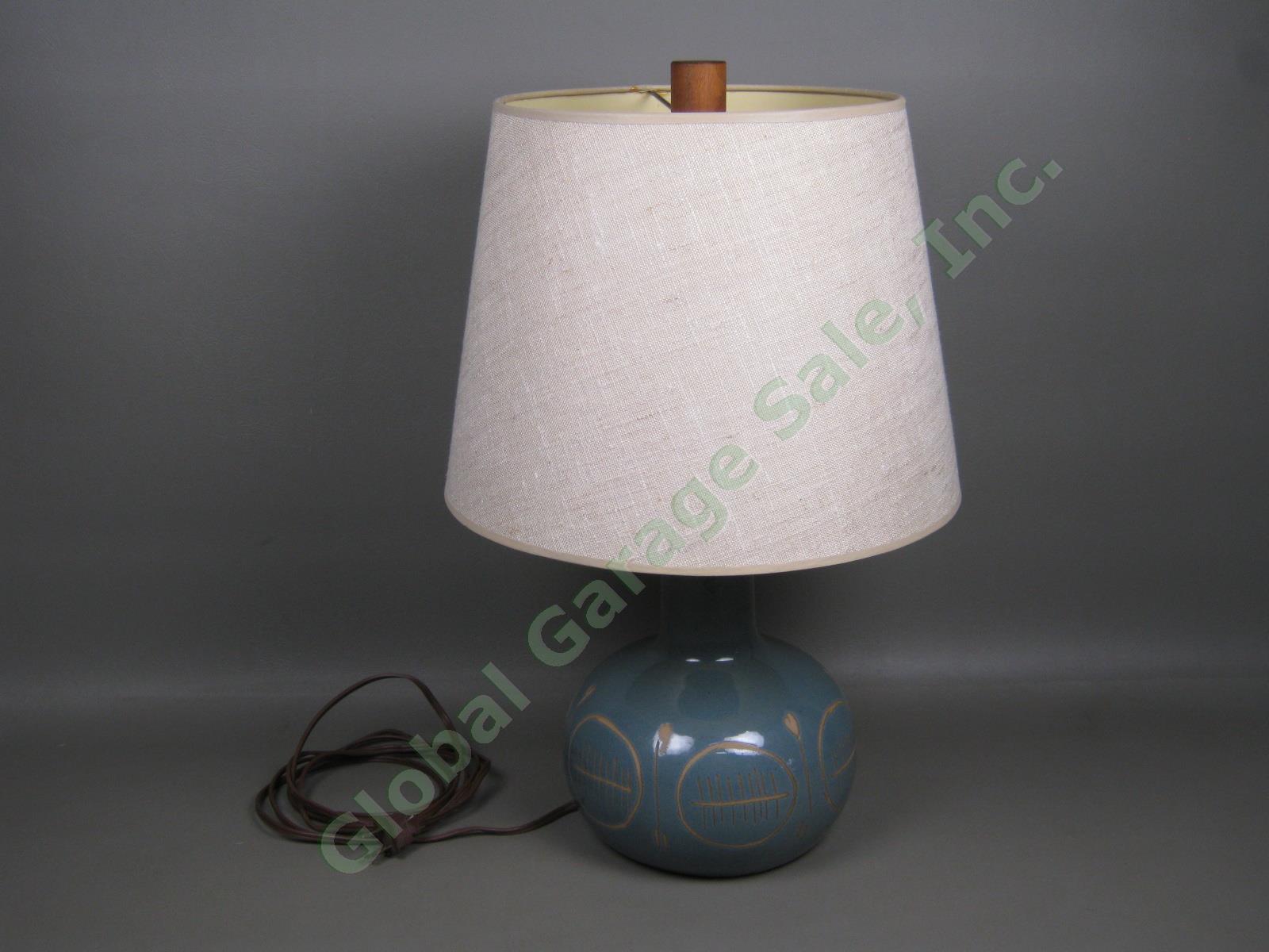 Vtg Mid Century Modern Signed Martz Marshall Studio Sgraffito Pottery Table Lamp 1