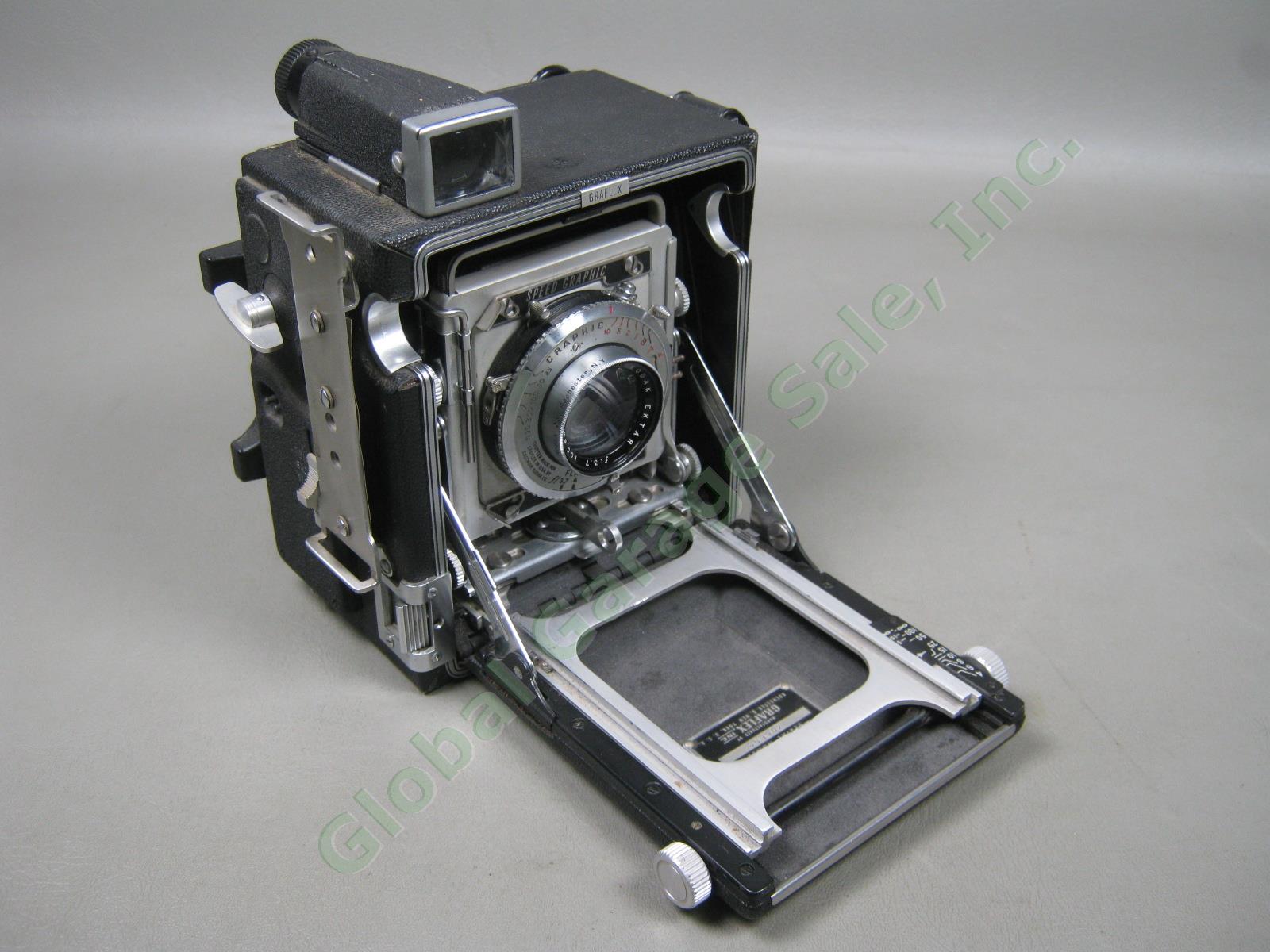 Vtg Graflex Speed Graphic Large Format Camera Kodak Ektar 3.7 105mm Lens Bundle 7