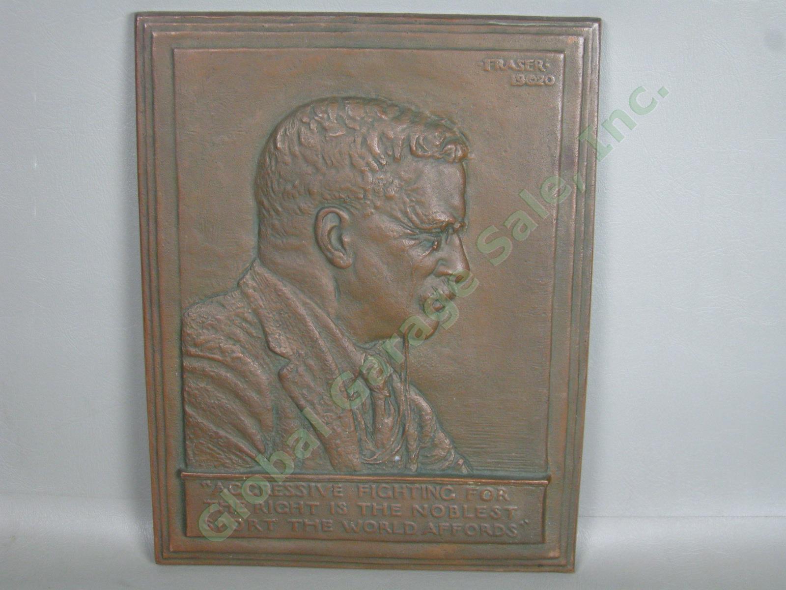 Antique 1920 Theodore Teddy Roosevelt Bronze Bas Relief James Fraser Plaque EXC!