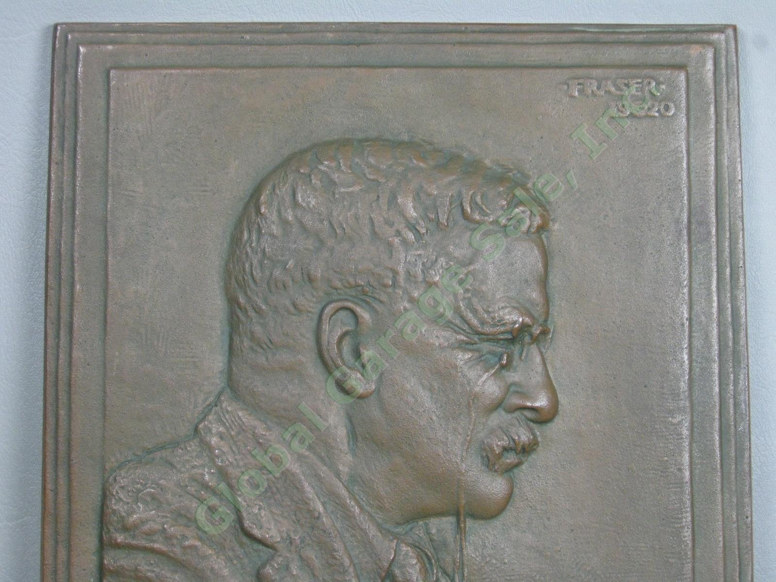 Antique 1920 Theodore Teddy Roosevelt Bronze Bas Relief James Fraser Plaque EXC! 1