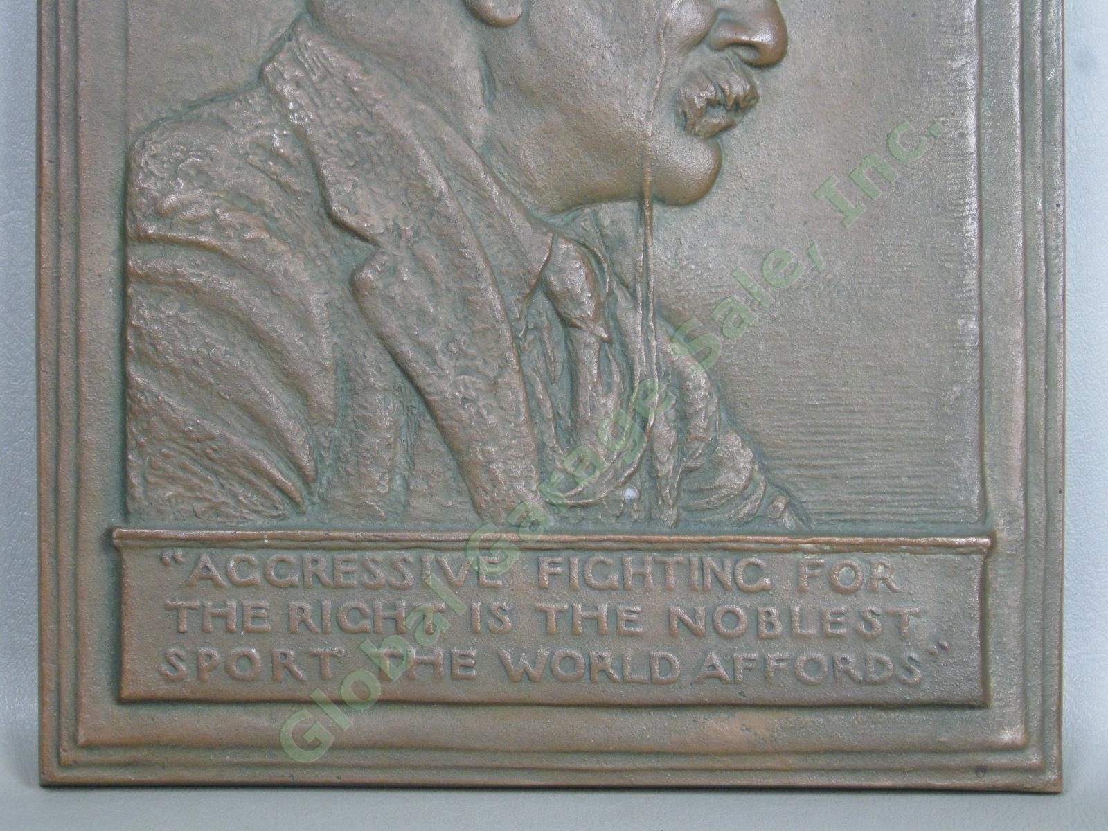 Antique 1920 Theodore Teddy Roosevelt Bronze Bas Relief James Fraser Plaque EXC! 2