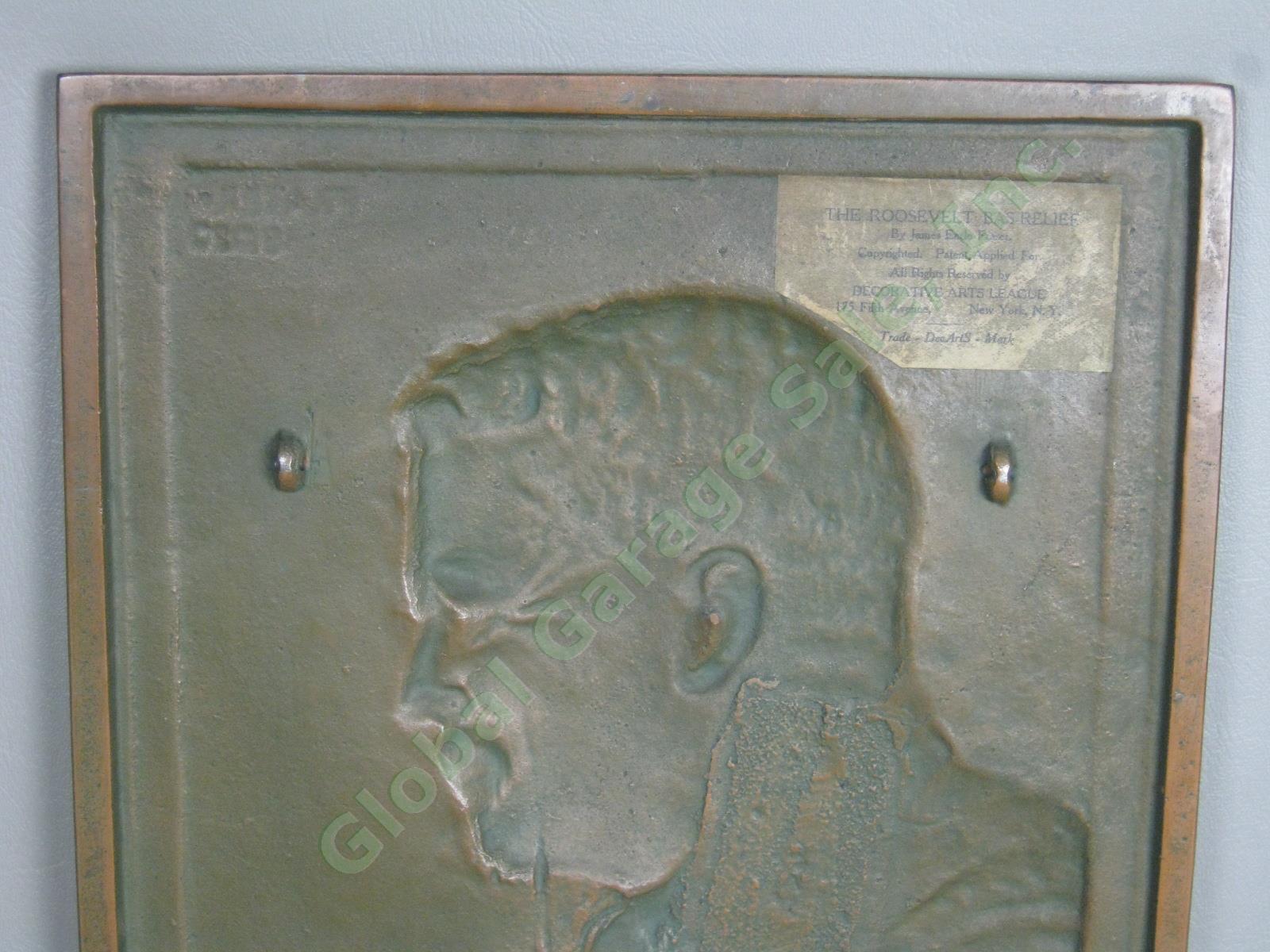 Antique 1920 Theodore Teddy Roosevelt Bronze Bas Relief James Fraser Plaque EXC! 8