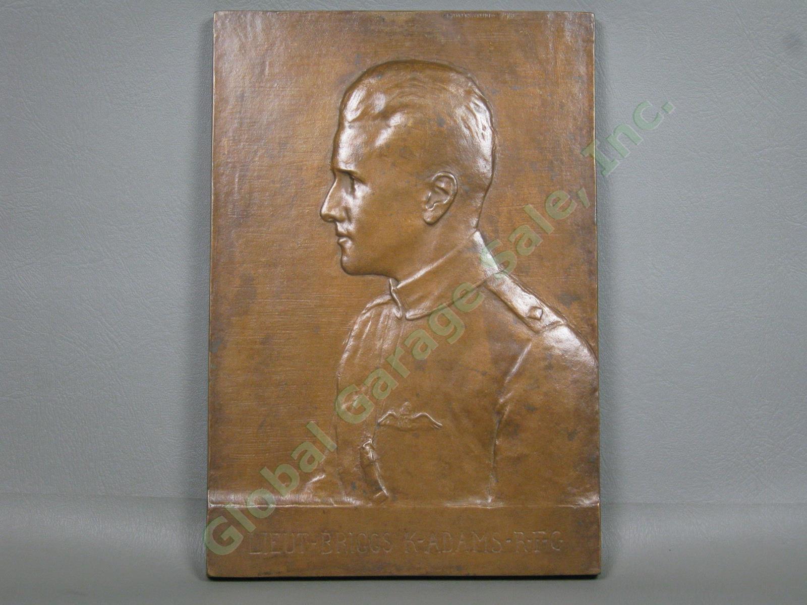 RARE Orig 1918 WWI Briggs Adams USA Pilot RFC Bas Relief Bronze Portrait Plaque 1
