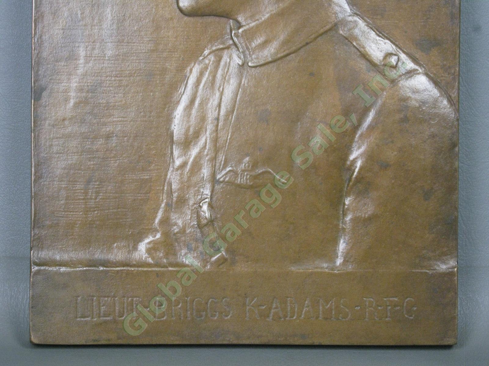 RARE Orig 1918 WWI Briggs Adams USA Pilot RFC Bas Relief Bronze Portrait Plaque 3