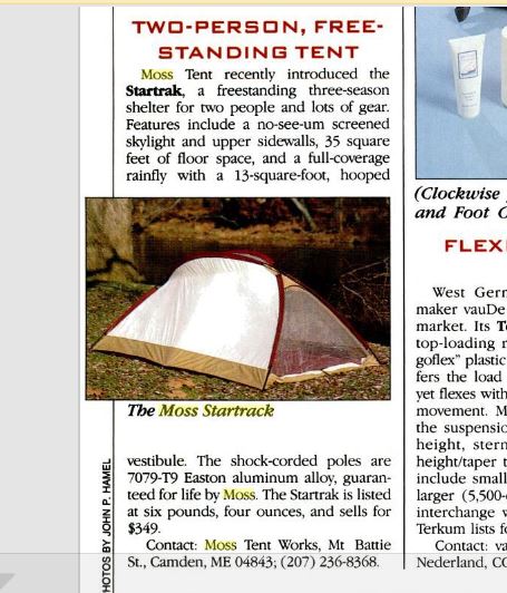 Vtg 1990 Moss Startrack 3-Season 2-Person Tent W/ Extra Vestibule Camden Maine 6