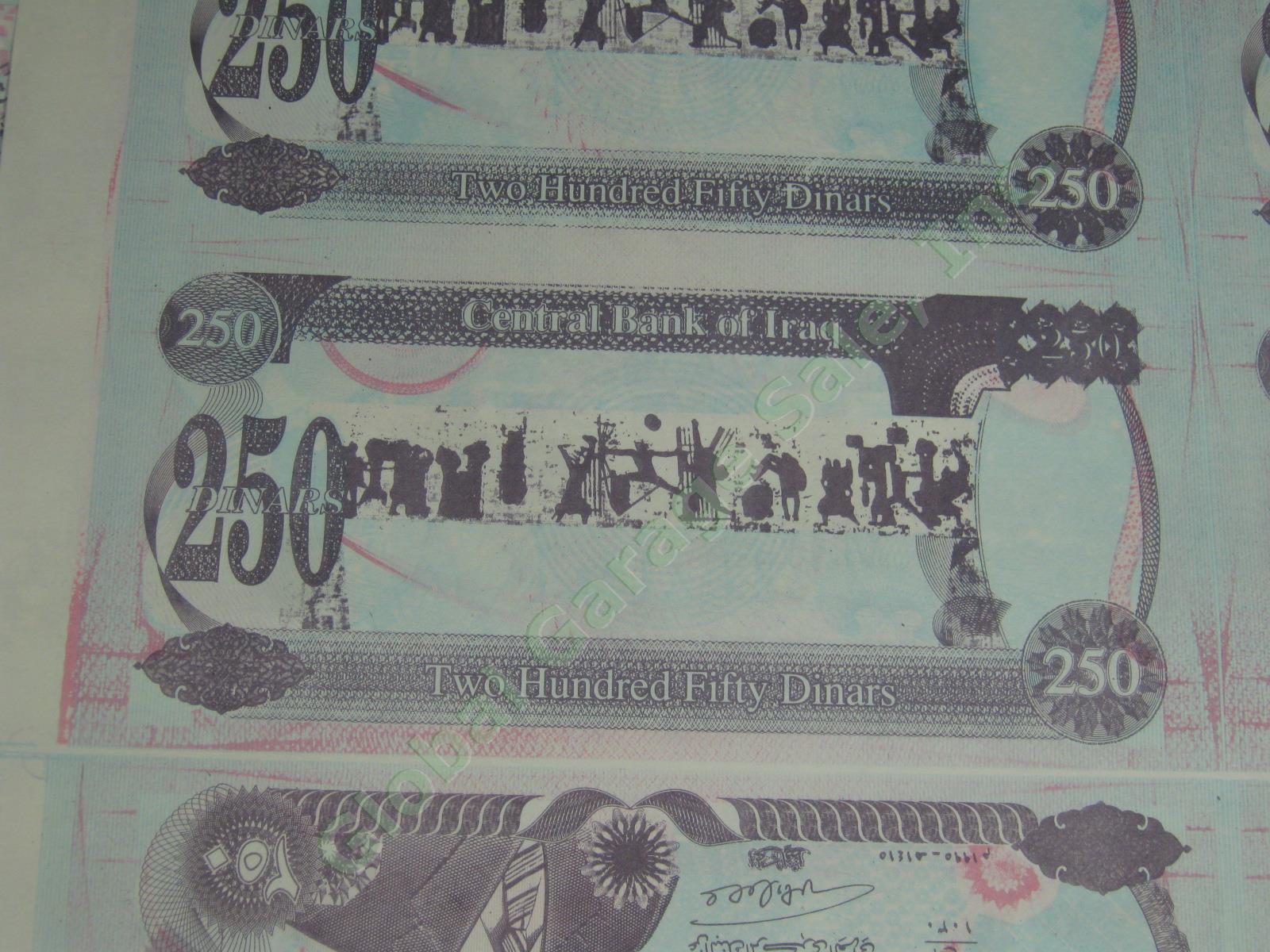 10 Rare Uncut Sheets Iraq Iraqi 250 Dinars Seized By US Army 2003 Saddam Hussein 3
