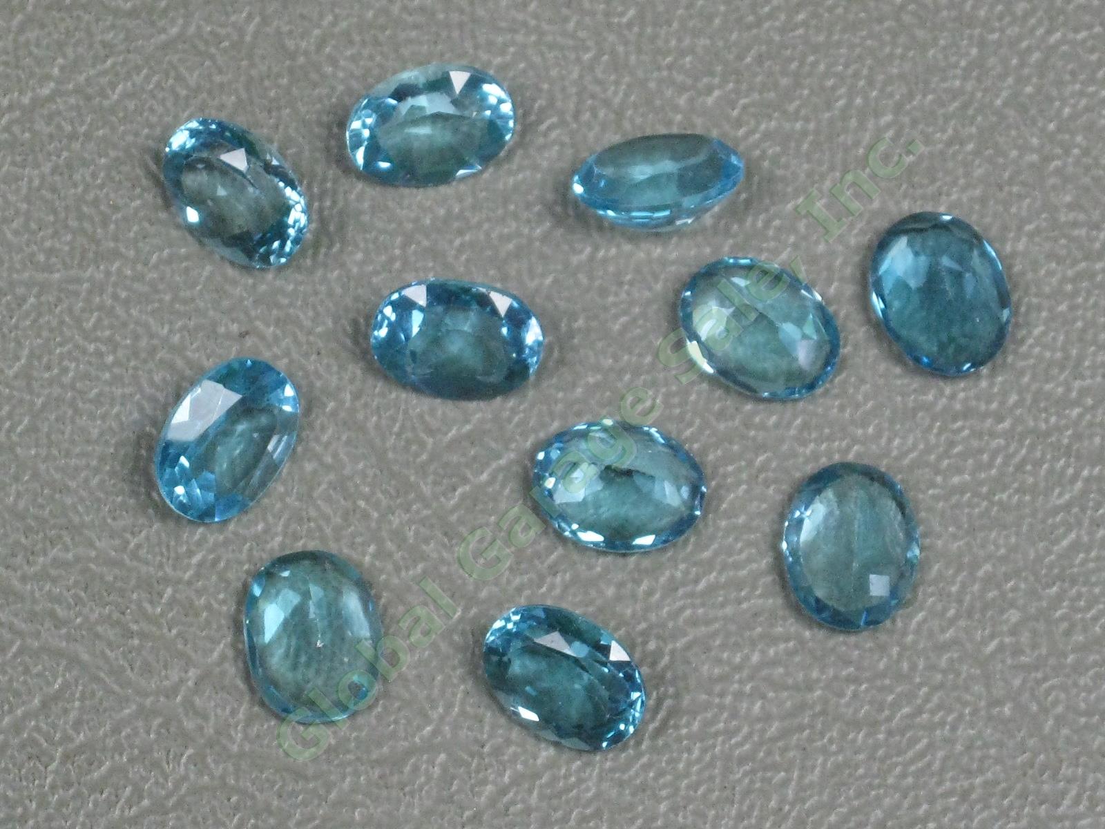 HUGE 50ct 18pc Swiss Blue Topaz Gemstone Lot 14mm 10mm Round Oval Emerald Cut NR 9