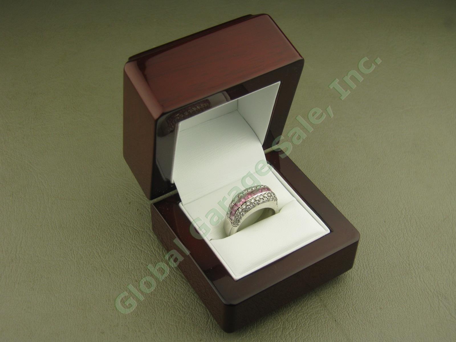3.05ct Ceylon Pink Sapphire Pave Diamond Band 18K White Gold Ring 4.30 ctw Sz 8