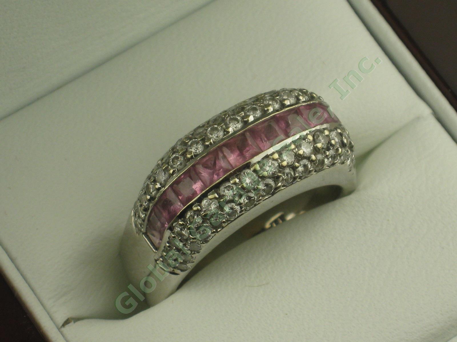 3.05ct Ceylon Pink Sapphire Pave Diamond Band 18K White Gold Ring 4.30 ctw Sz 8 1