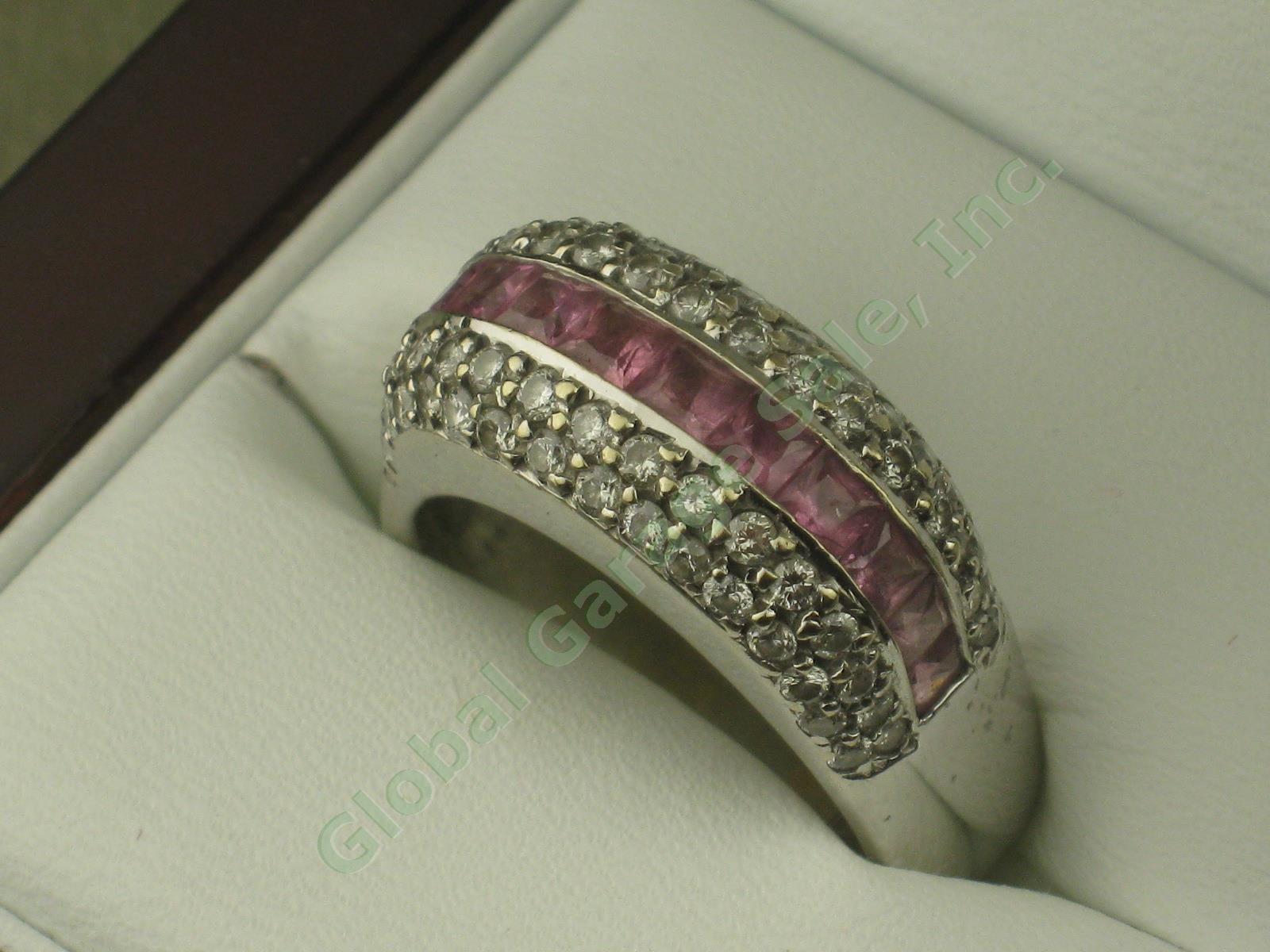 3.05ct Ceylon Pink Sapphire Pave Diamond Band 18K White Gold Ring 4.30 ctw Sz 8 2