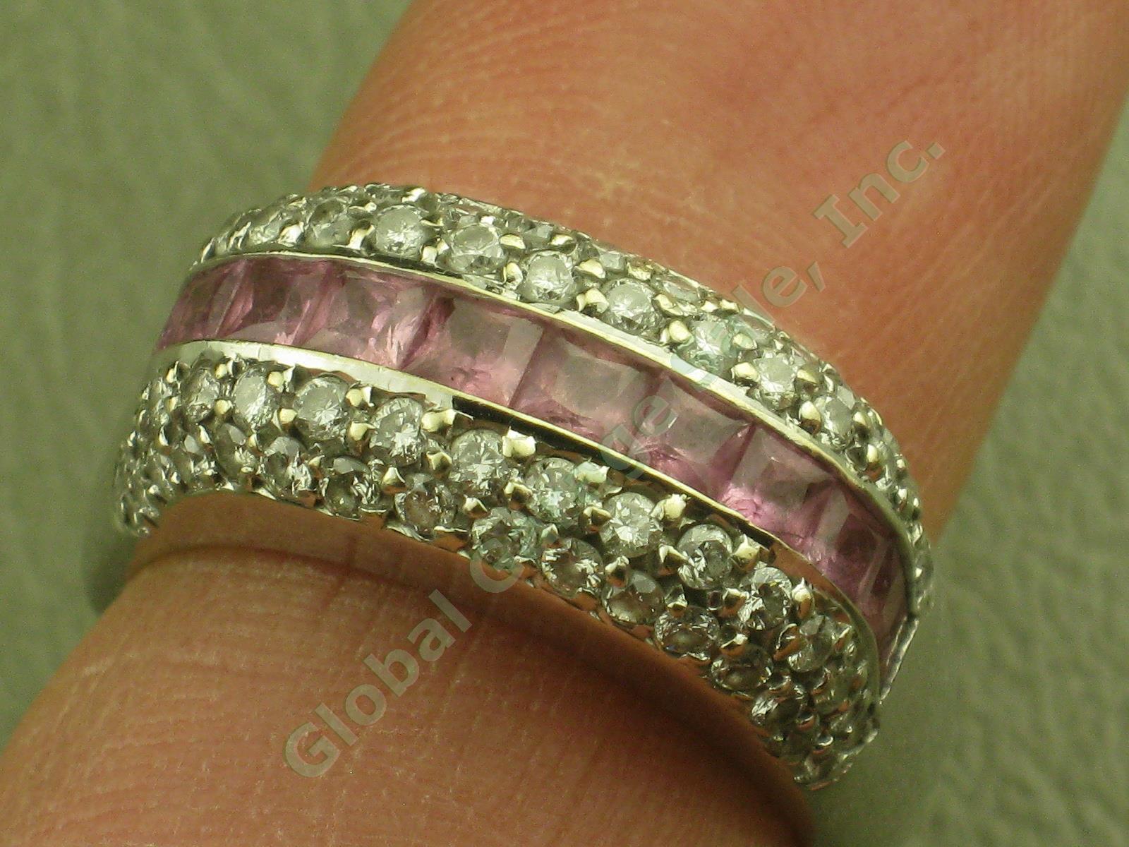 3.05ct Ceylon Pink Sapphire Pave Diamond Band 18K White Gold Ring 4.30 ctw Sz 8 3