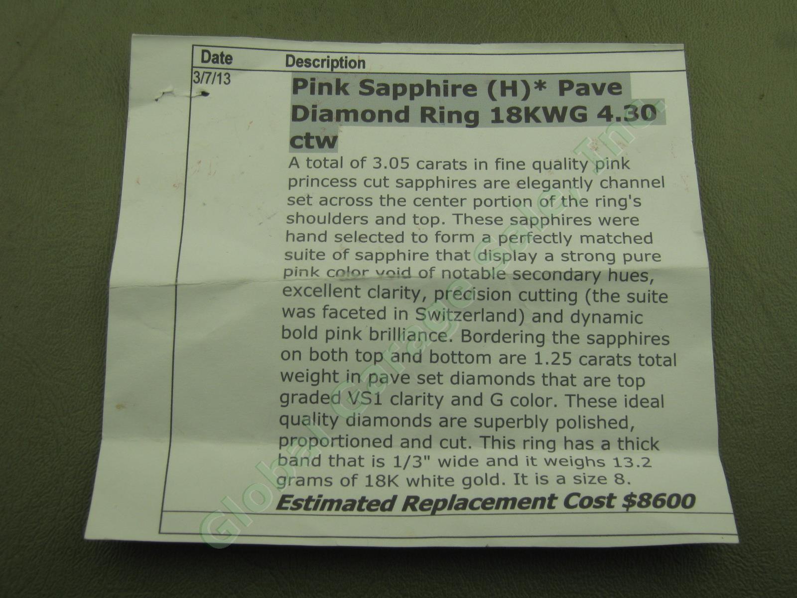 3.05ct Ceylon Pink Sapphire Pave Diamond Band 18K White Gold Ring 4.30 ctw Sz 8 11
