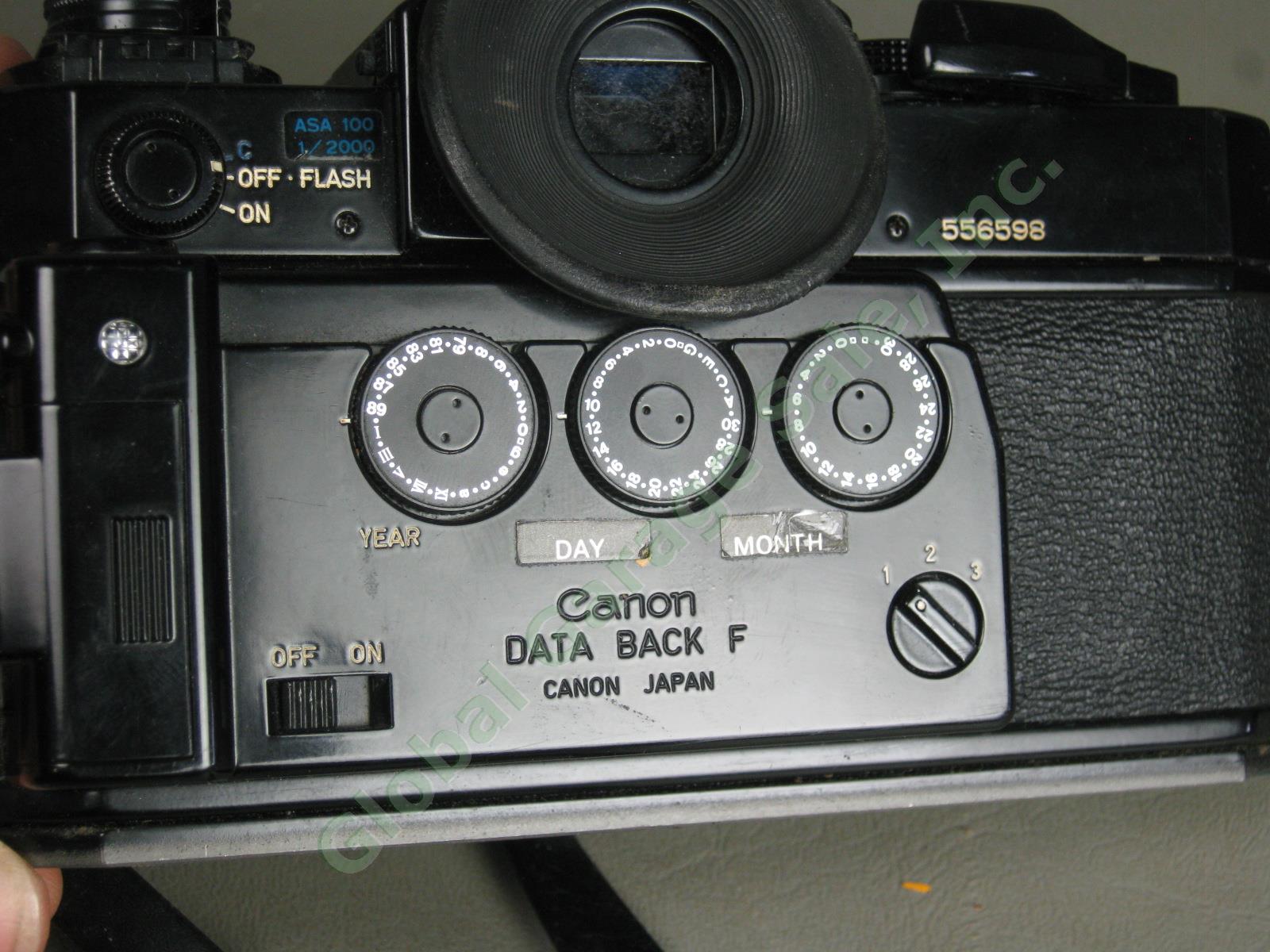 Canon F-1 Camera + Data Back F + Motor Drive MF + Focusing Screen L D Bundle NR! 6