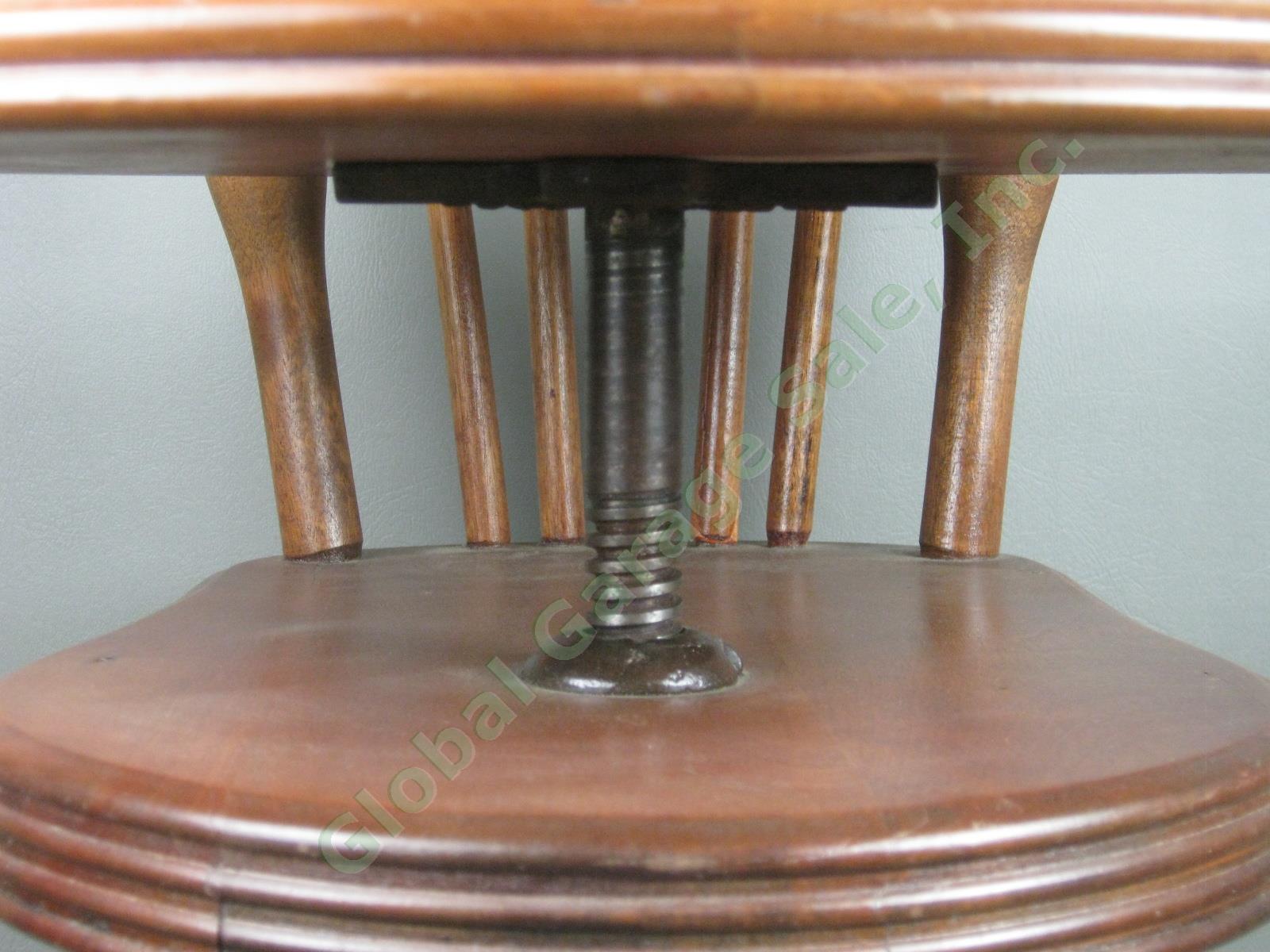 Vtg Antique NY Adjustable Wood Piano Stool Chair Cast Iron Claw Glass Ball Feet 1