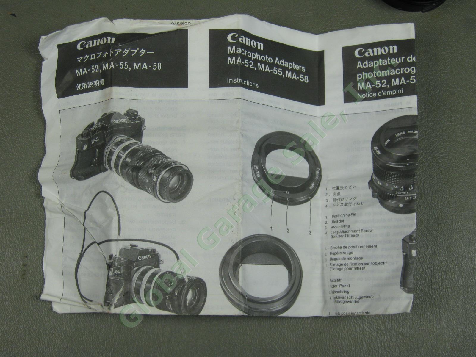 Canon Bellows FL Duplicator 8 Magnifier R Macrophoto Adapter MA-52 Camera Lot NR 13