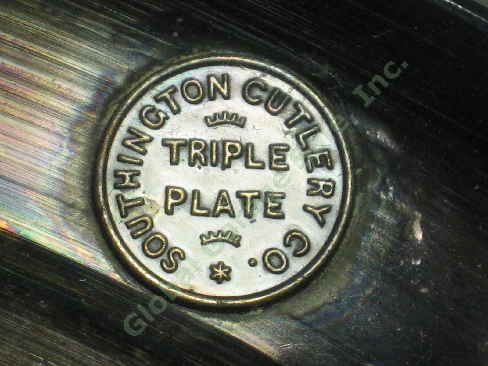 Antique Victorian Southington Cutlery Triple Plate Blue Glass Pickle Castor+Tong 12