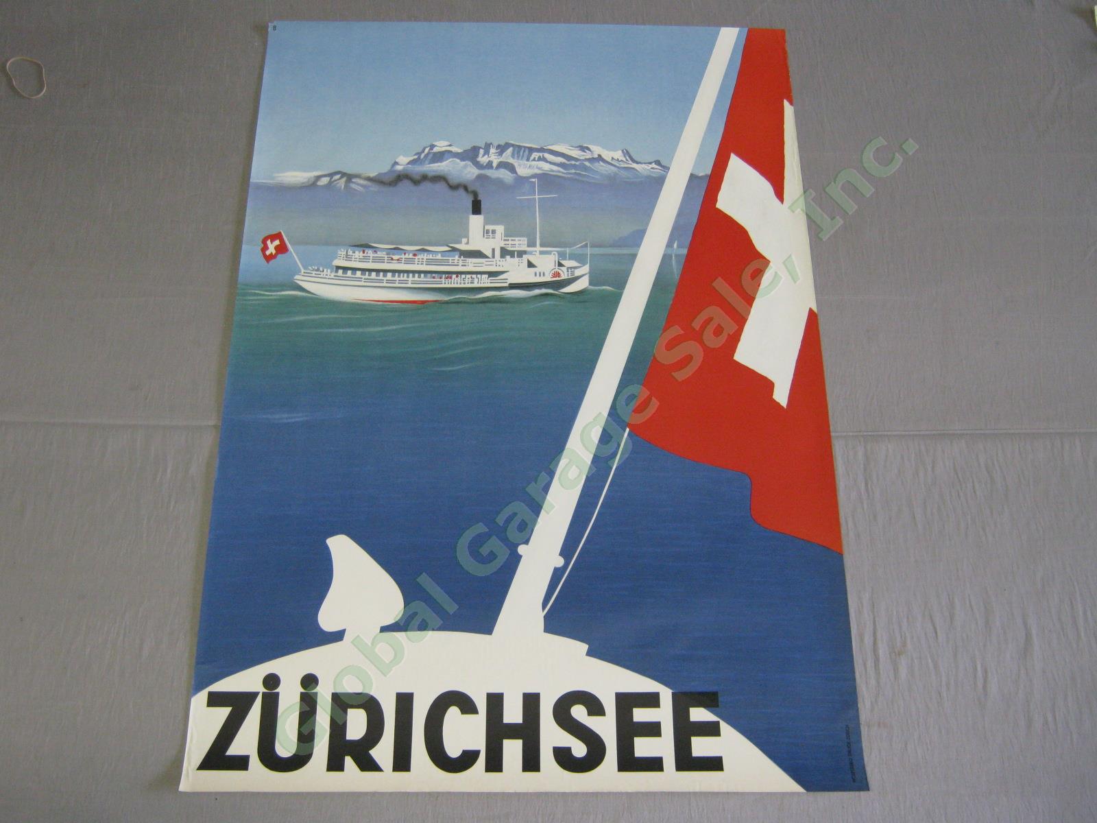 Vtg Original Zurichsee Swiss Travel Poster Lake Lucerne Steamship Switzerland