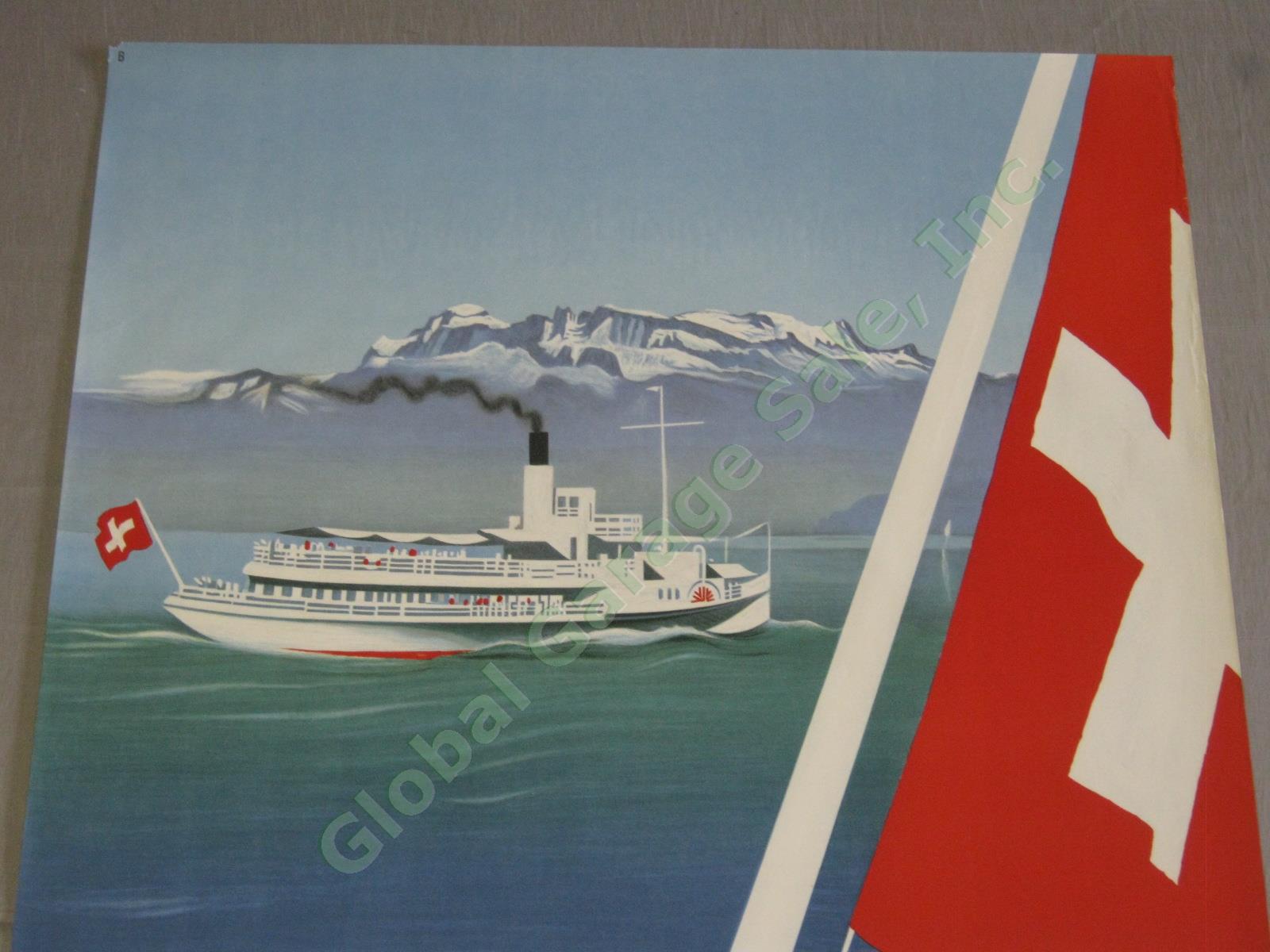 Vtg Original Zurichsee Swiss Travel Poster Lake Lucerne Steamship Switzerland 1